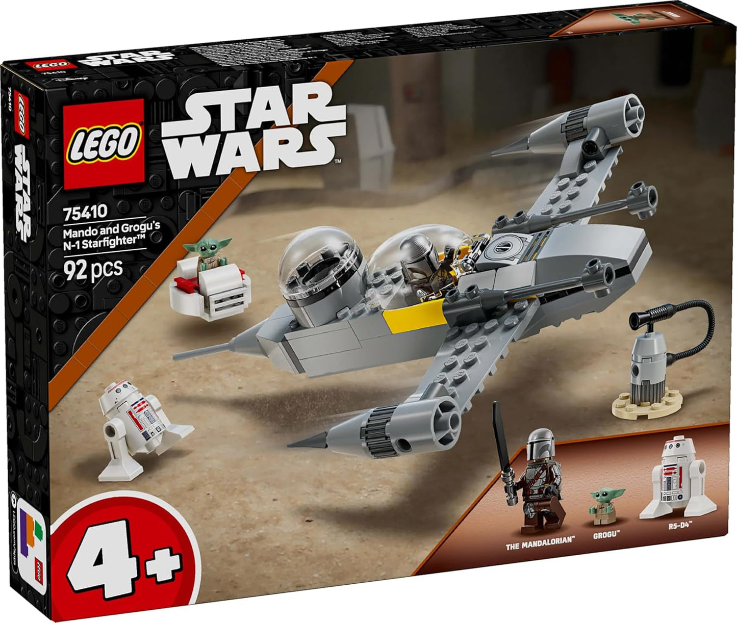 LEGO Star Wars 75410 Mandos und Grogus N-1 Starfighter Spielzeug mit Mandalorianer-, Grogu- und R5-D4-Minifiguren, inklusive baubarer Säule, Raumschiff-Starterset für Jungen und Mädchen ab 4 Jahren. Bausets Beuche den LEGO-Store