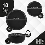 Moritz & Moritz NORDIC 6-Personen-Geschirrset – 18-teiliges Geschirrset aus schwarzem Steinzeug – skandinavisches Design – Robustes 6-Personen-Geschirrset für den täglichen Gebrauch und Gäste – Kombi-Geschirrset