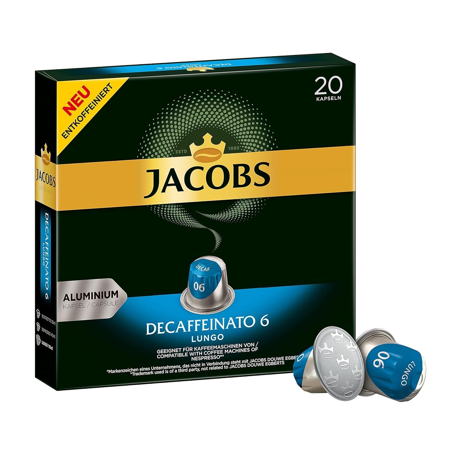 Jacobs Kaffeekapseln Krönung Crema, 10er Pack, 10 x 20 Getränke, 1040 g & Kaffeekapseln Lungo Decaffeinato- Intensität 6-200 Nespresso-kompatible Kapseln, 10er Pack, 10 x 20 Getränke