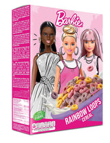 Barbie Rainbow Loops Müsli, bunte Ringe aus Weizen, Hafer und Mais mit Fruchtgeschmack für das perfekte Frühstück, 1 Packung (1 x 350g)