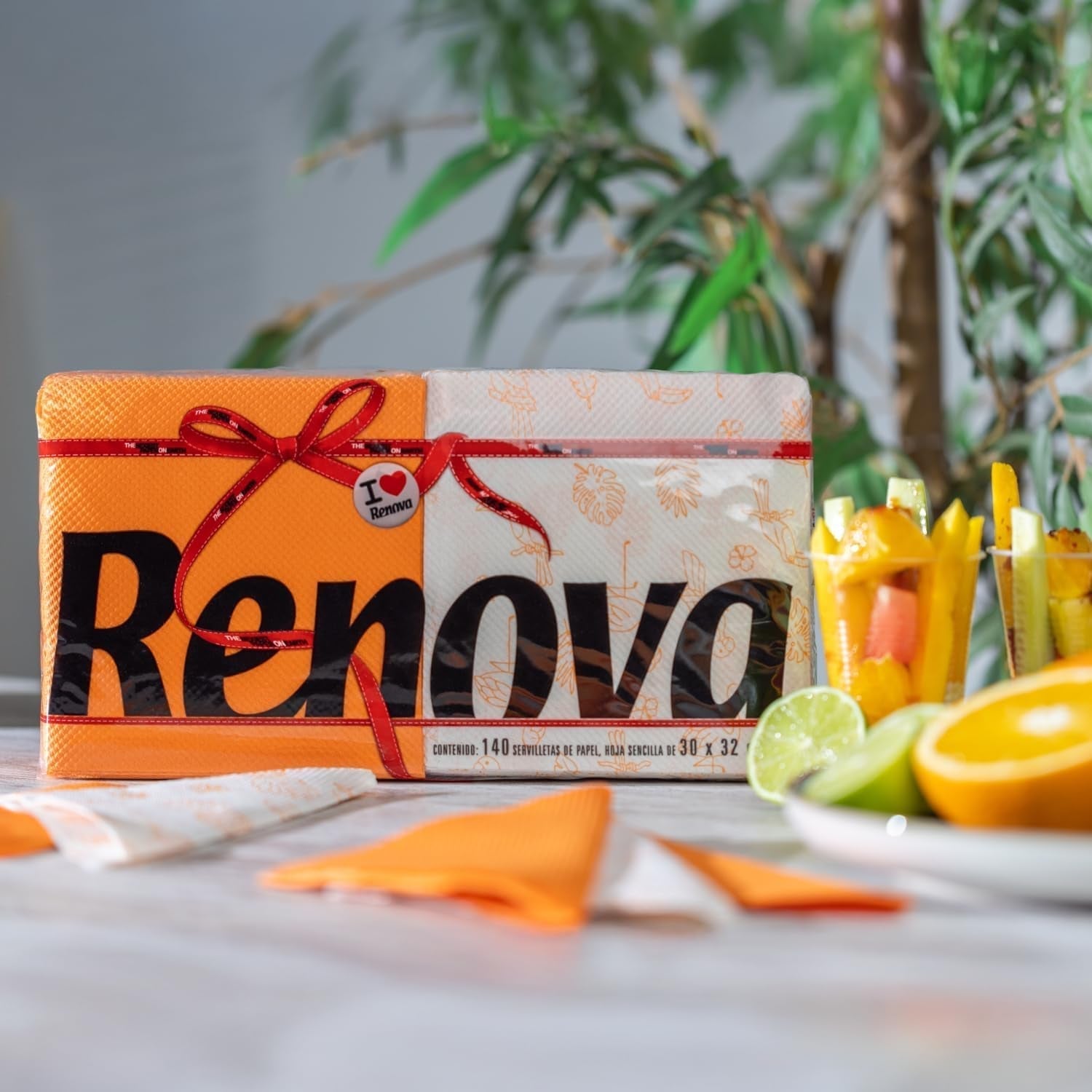 Renova Red Label Papierservietten, 140 Servietten, halbweiß, dekoriert, halbfarbig, Standardgröße