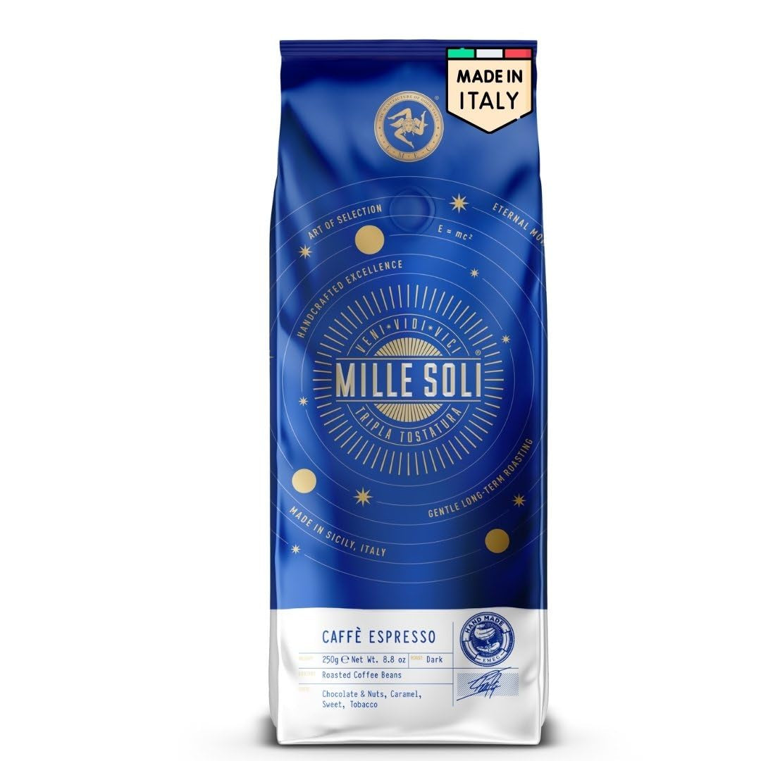 Caffè Espresso Kaffeebohnen – Traditionelle Röstung in Sizilien – Premium Kaffeebohnen, 250g Beutel, für Vollautomaten und Siebträger