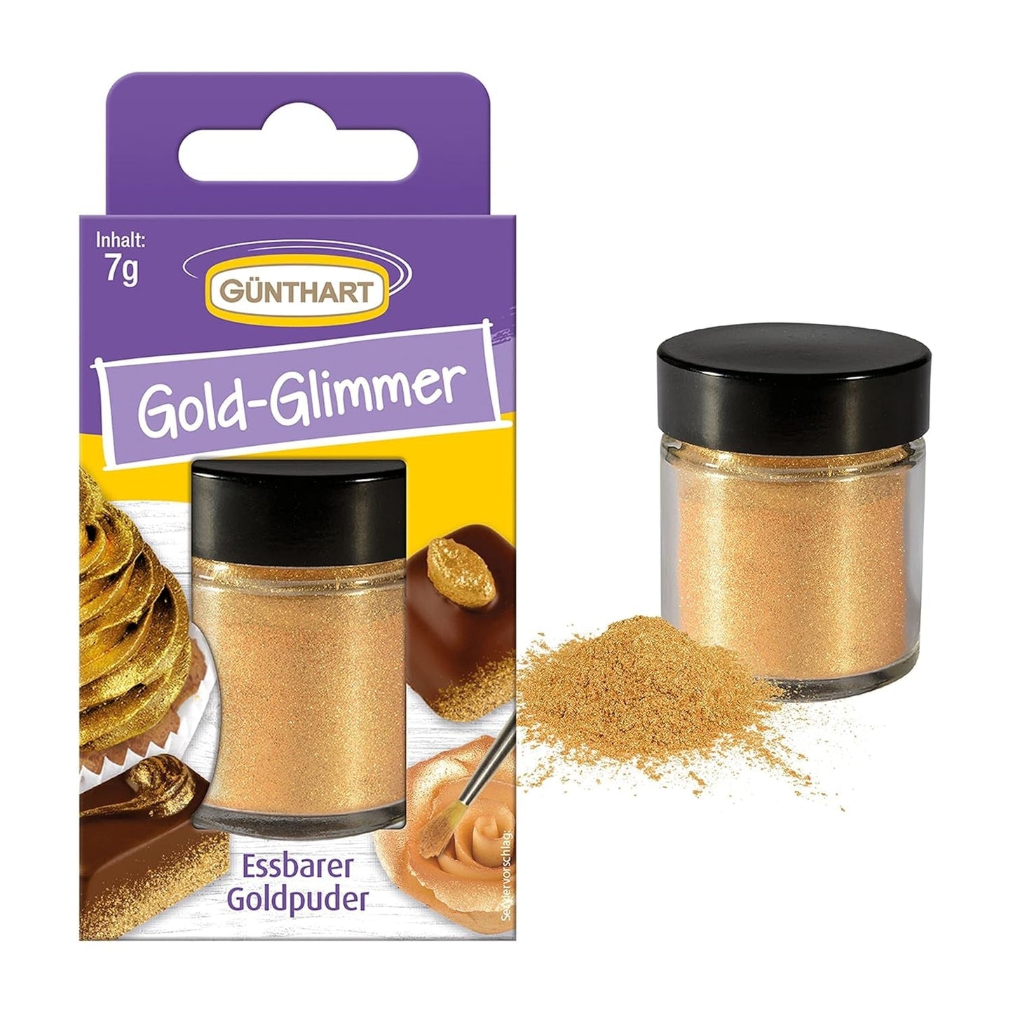 Günthart Backdecor Goldpulver – essbarer Glitzer, Lebensmittelfarbpulver, Getränkeglitzer – kleiner Glitzer mit Goldstaub für Backbegeisterte, 1 Packung (1 x 7 g)