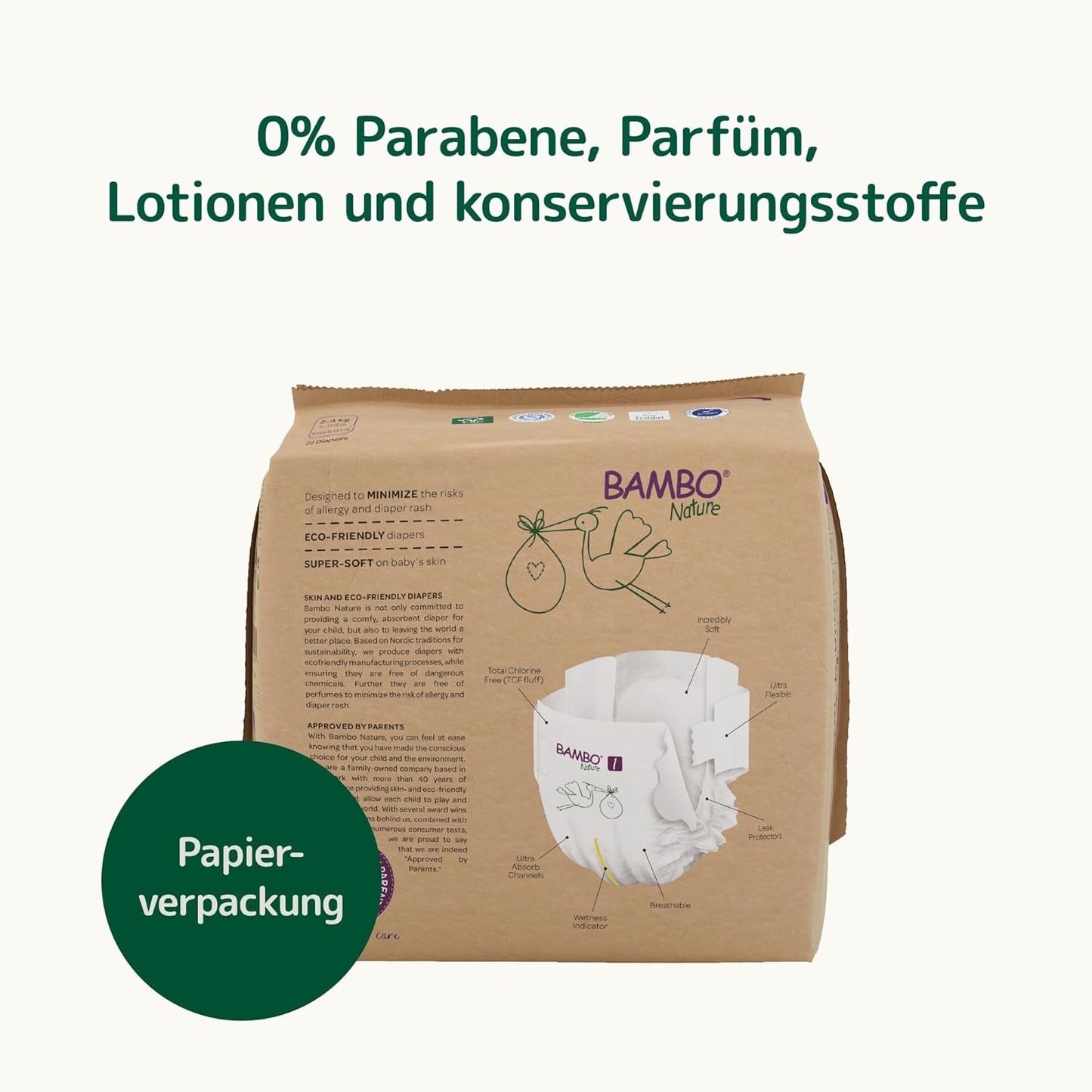 Bambo Nature Babywindeln, Größe 1 (2–4 kg), 132 Stück Monatsbox | Premium-Windeln mit verbessertem Auslaufschutz | Ultimativer Komfort und Freiheit für Neugeborene | Dermatologisch getestete Windeln
