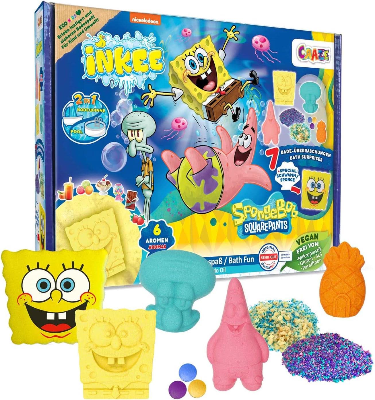 INKEE Spongebob Surprise Kinder-Badebombe Spongebob Schwammkopf Sammlerstück 80 Gramm Naty Shop Sponge Bob Kinder-Badeset