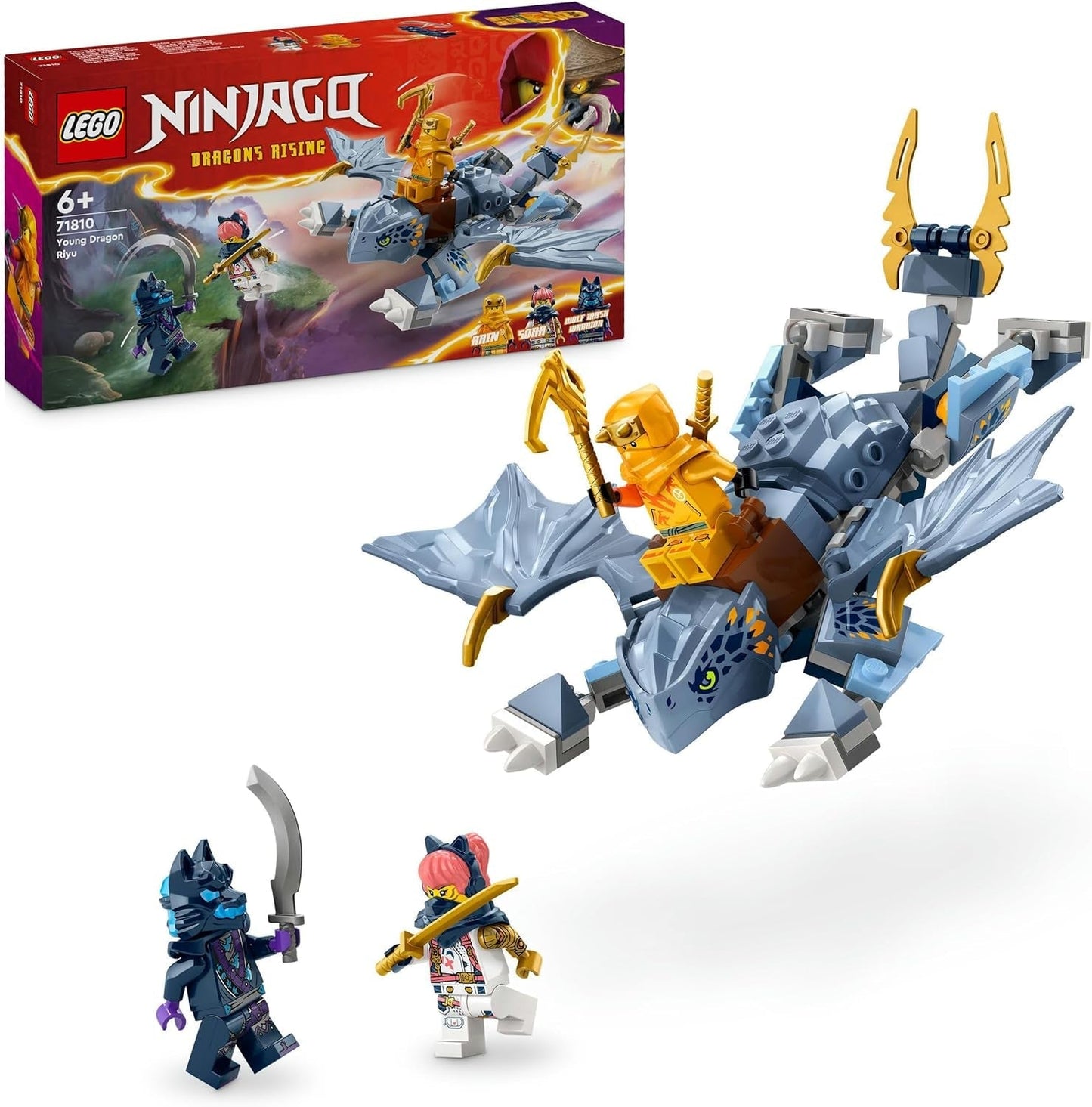 LEGO NINJAGO Riyu Das Drachenbaby, Drachenspielzeug mit 3 Minifiguren, baubares Ninja-Spielzeug für 6-jährige Jungen und Mädchen, actiongeladenes Geschenk für Kinder 71810 Bausets Besuchen Sie den LEGO-Store Singur