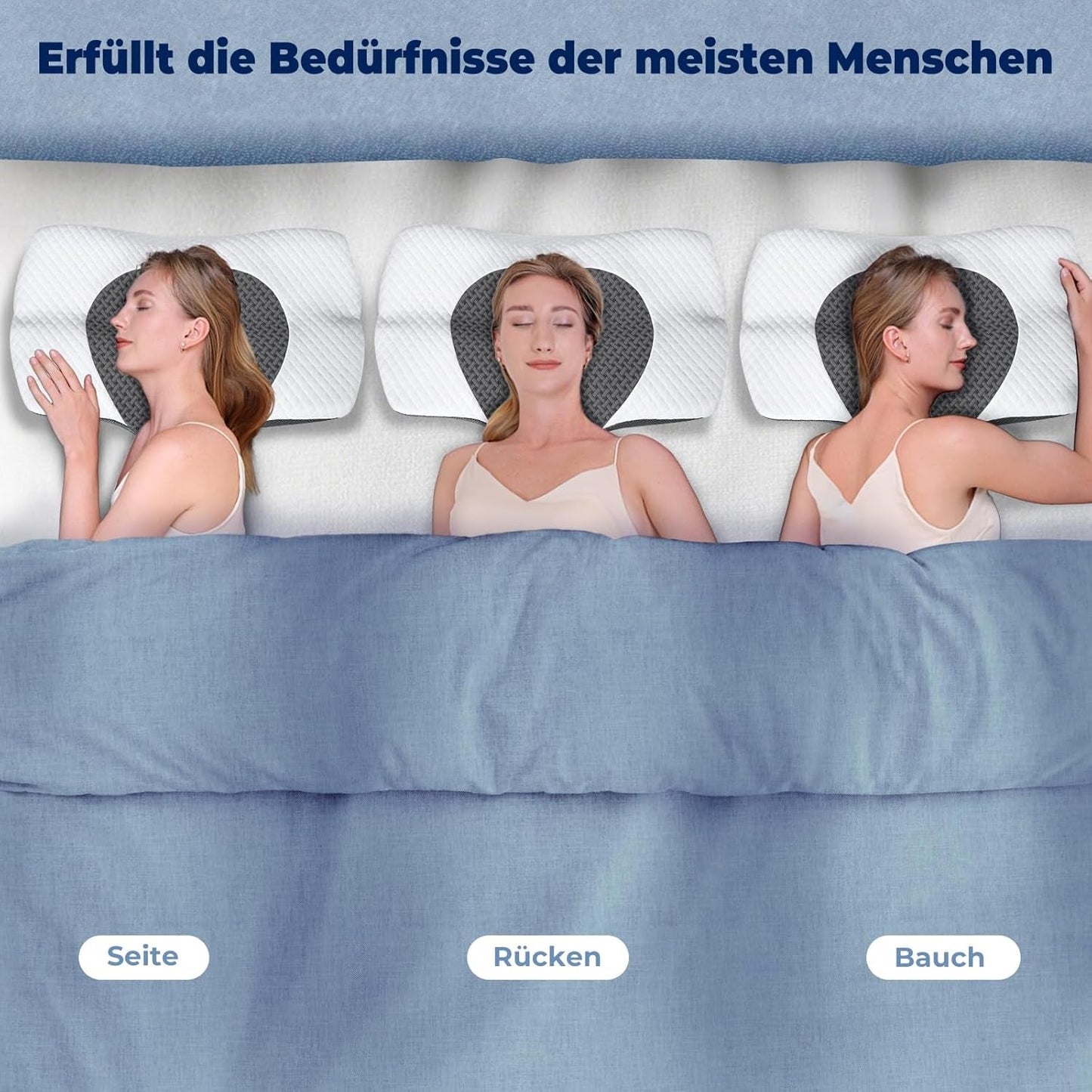 SAHEYER orthopädisches Kissen Nackenstützkissen Kopfkissen, ergonomisches Nackenkissen Seitenschläferkissen 60 x 40 x 13/11 cm Memory-Schaum-Kissen für Seitenschläfer, Rücken und Bauch Zervikale orthopädische Kissen Naty Shop