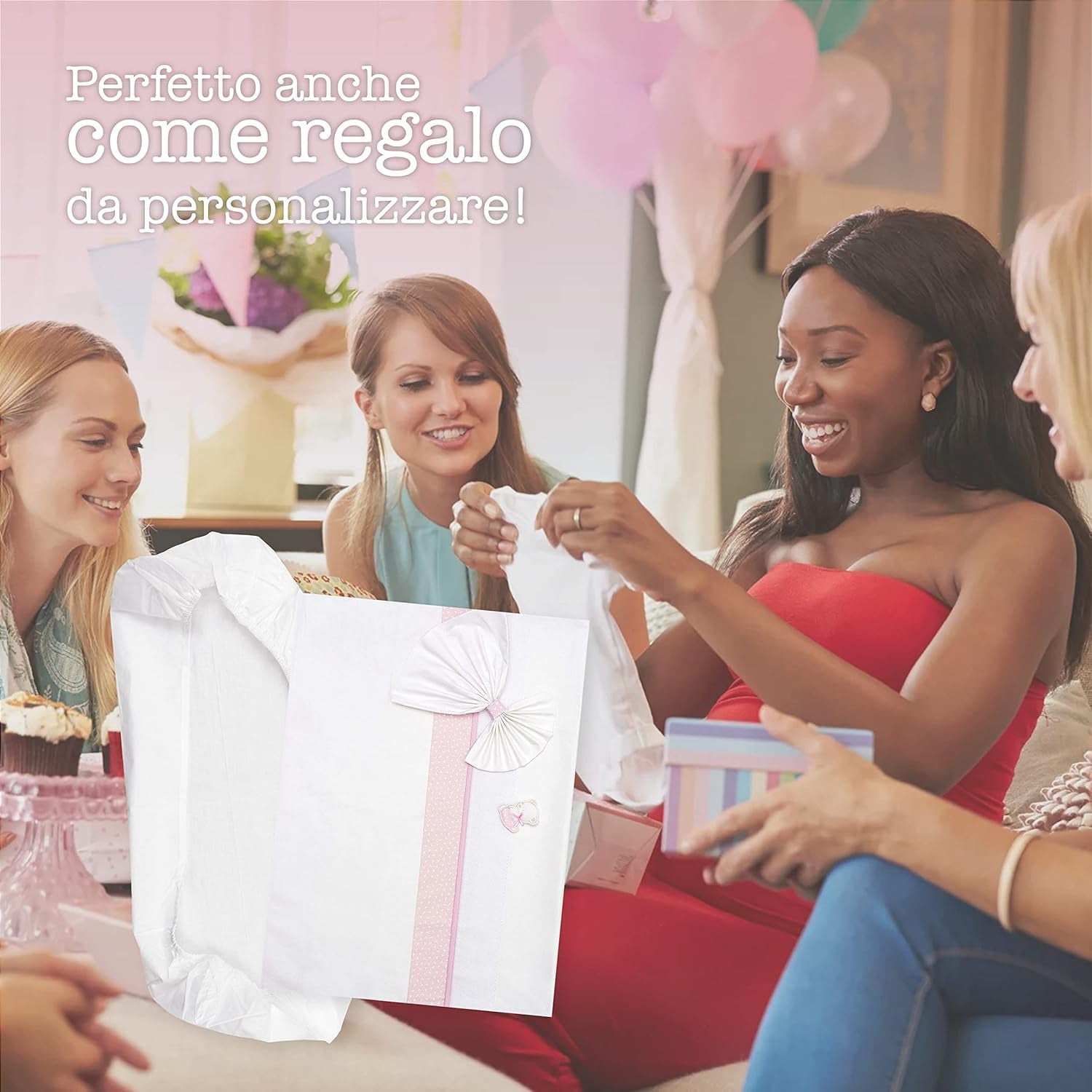 Weißes und rosafarbenes Babybett-Bettwäscheset, bestehend aus 1 Spannbettlaken, 1 Oberlaken mit Aida-Band zum Besticken und 1 Kissenbezug, 100 % Baumwolle, hergestellt in Italien. Steppdecken und Steppdecken Naty Shop