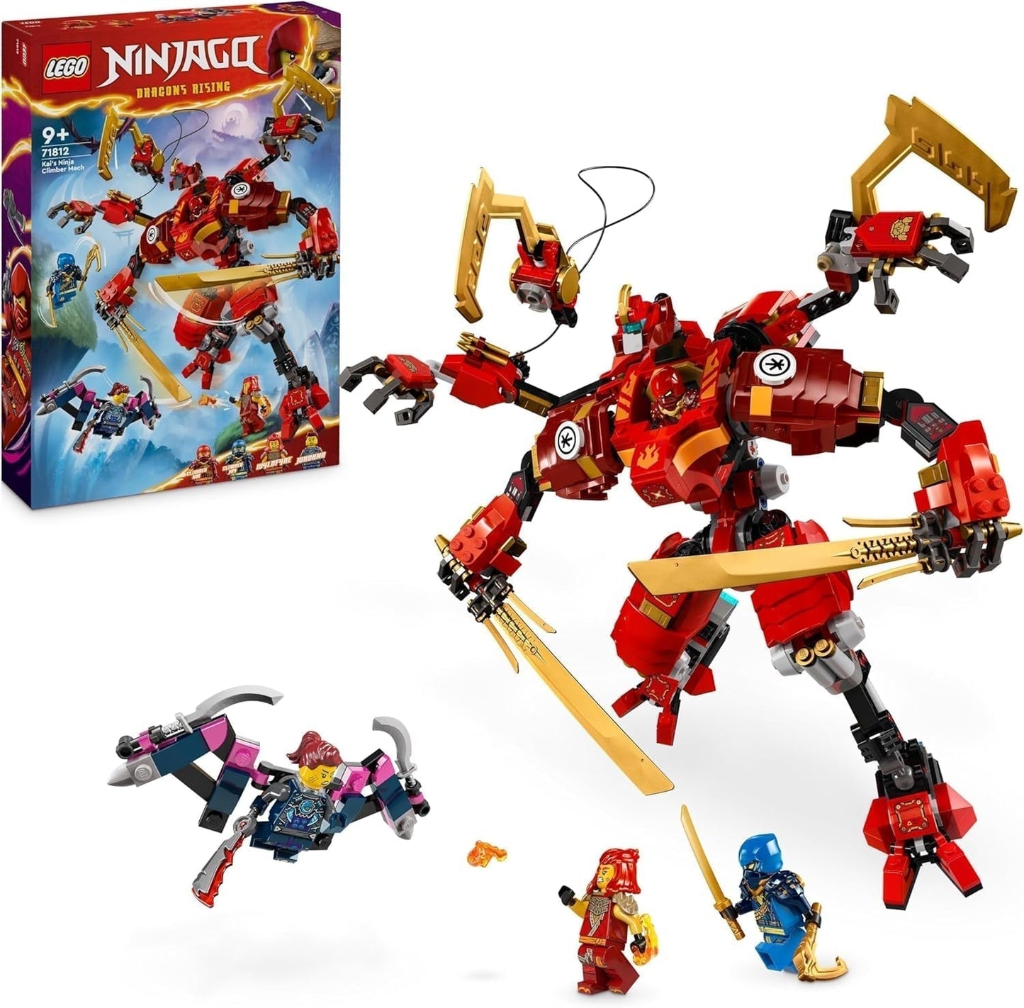 LEGO NINJAGO Kais Ninja-Klettermechanik-Set, Ninja-Spielzeug mit baubarer Actionfigur und 4 Minifiguren, Abenteuerset für Kinder, Geburtstagsgeschenk für 9-jährige Jungen und Mädchen 71812 Bausets Beuche den LEGO-Store Single