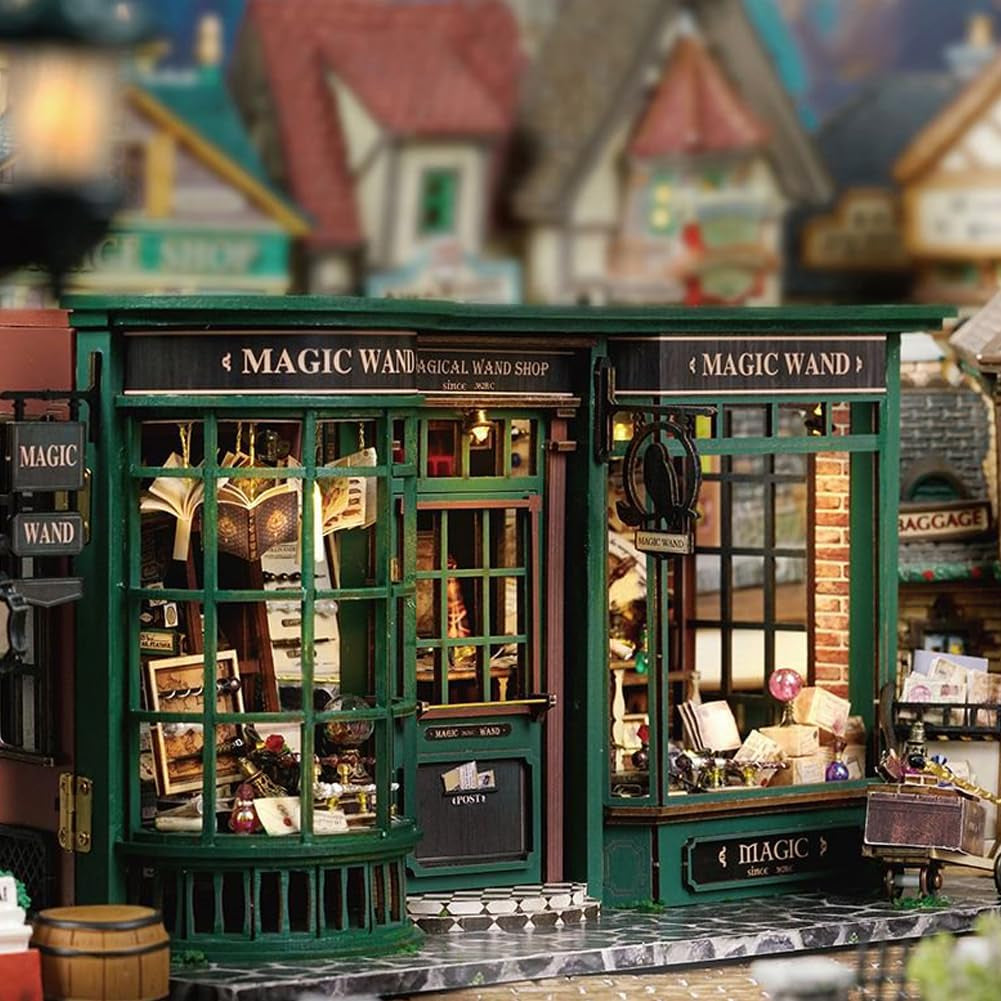 Magic Shop Puppenhaus mit Staubschutz, DIY-Miniatur-Puppenhaus-Möbelset im Maßstab 1:24, kreatives Geschenk für Kinder, Teenager, Geburtstagsgeschenk