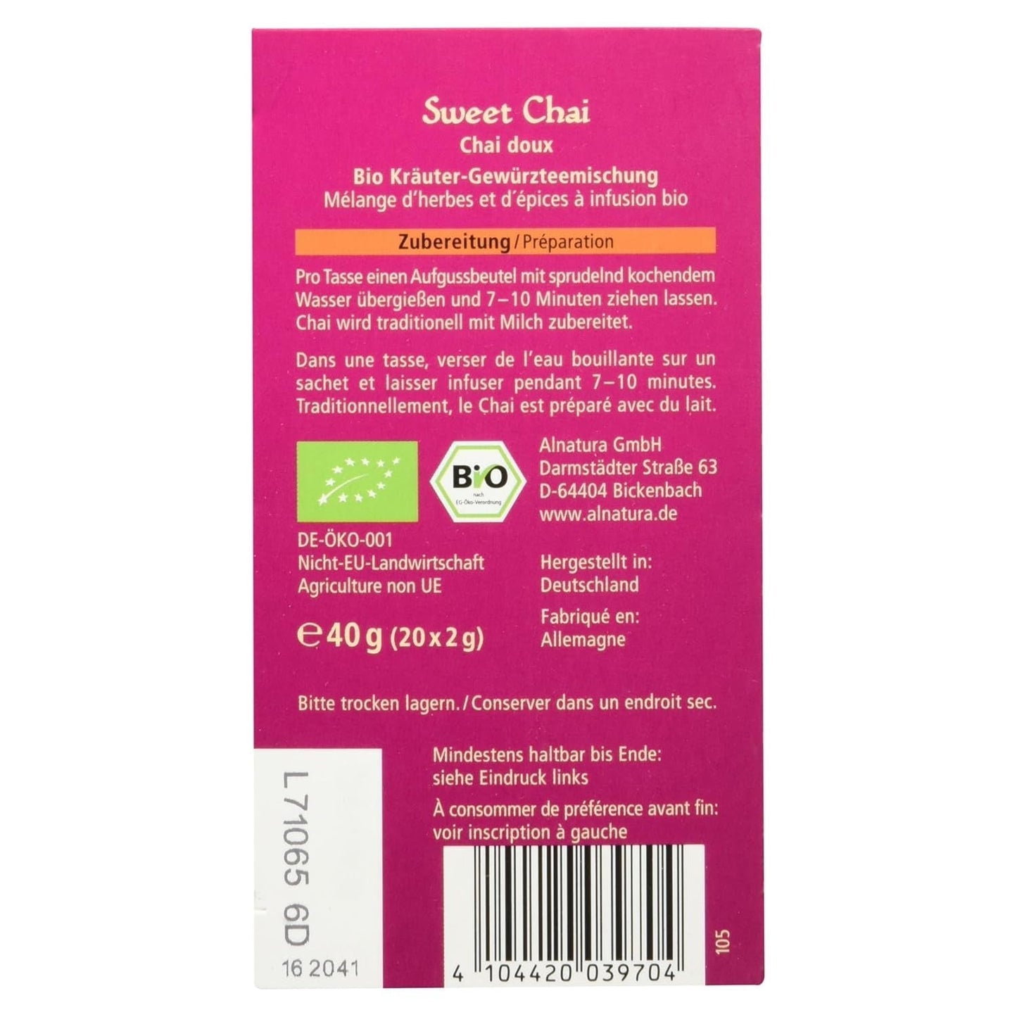 Sweet Chai Bio-Tee, 20 Teebeutel, 40 g (3er-Pack)