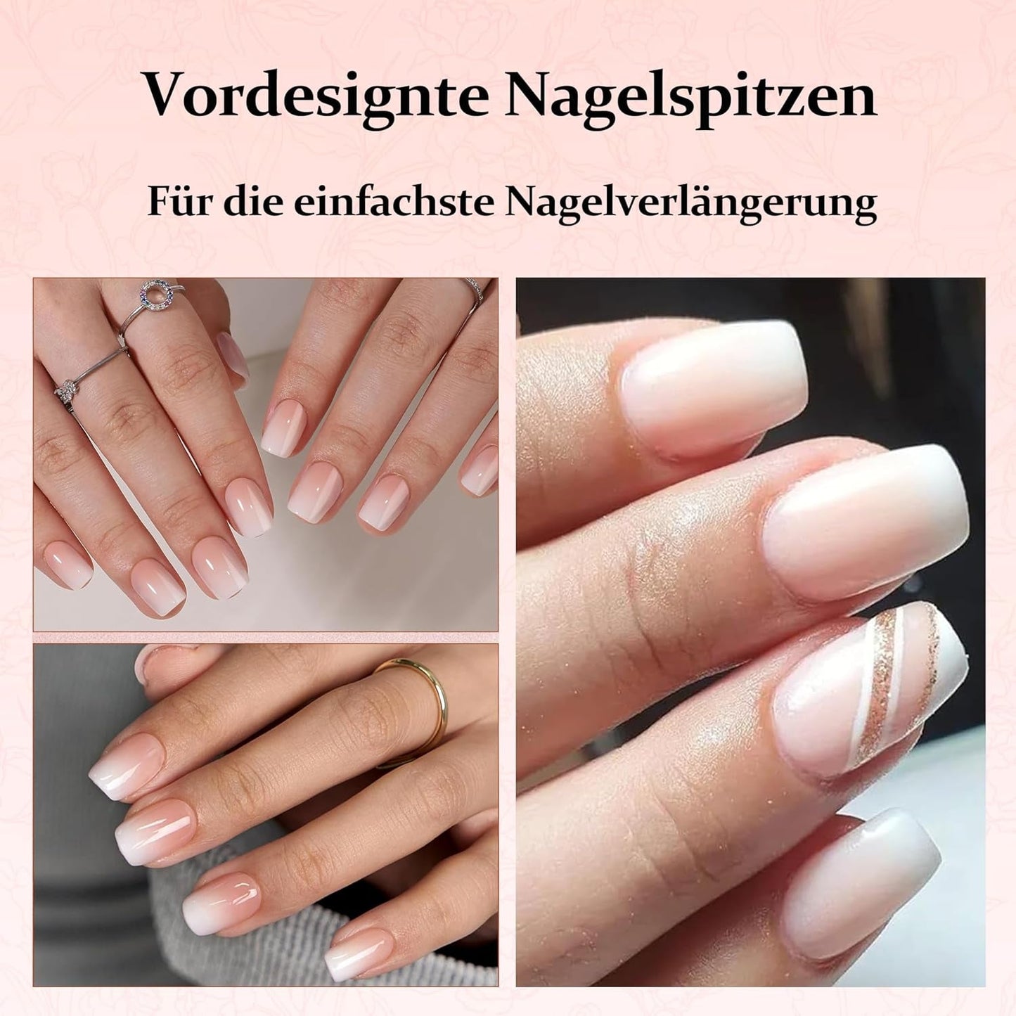 240-teiliges Farbverlaufs-Quadrat-Nägel-Set, nackte weiße Farbverlaufs-Kunstnägel für Ölstiftkleber, mittlere Ombre-natürliche künstliche Nägel für Frauen DIY (nackter quadratischer Nagel)