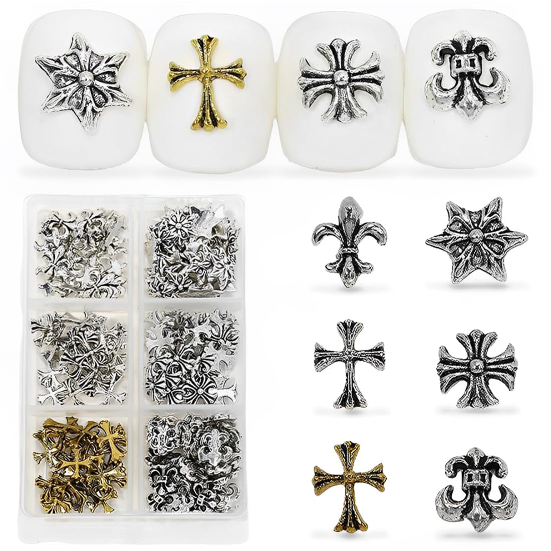 Mini Metall Nieten Punk Nail Charms Gold Silber Strasssteine ​​​​Nägel Charm Kegel Spikes Nagelschmuck Glitzersteine ​​​​Nail Art Studs Nagel Steine ​​​​Legierung Nagelanhänger Rhinestones Nageldesign Zubehör