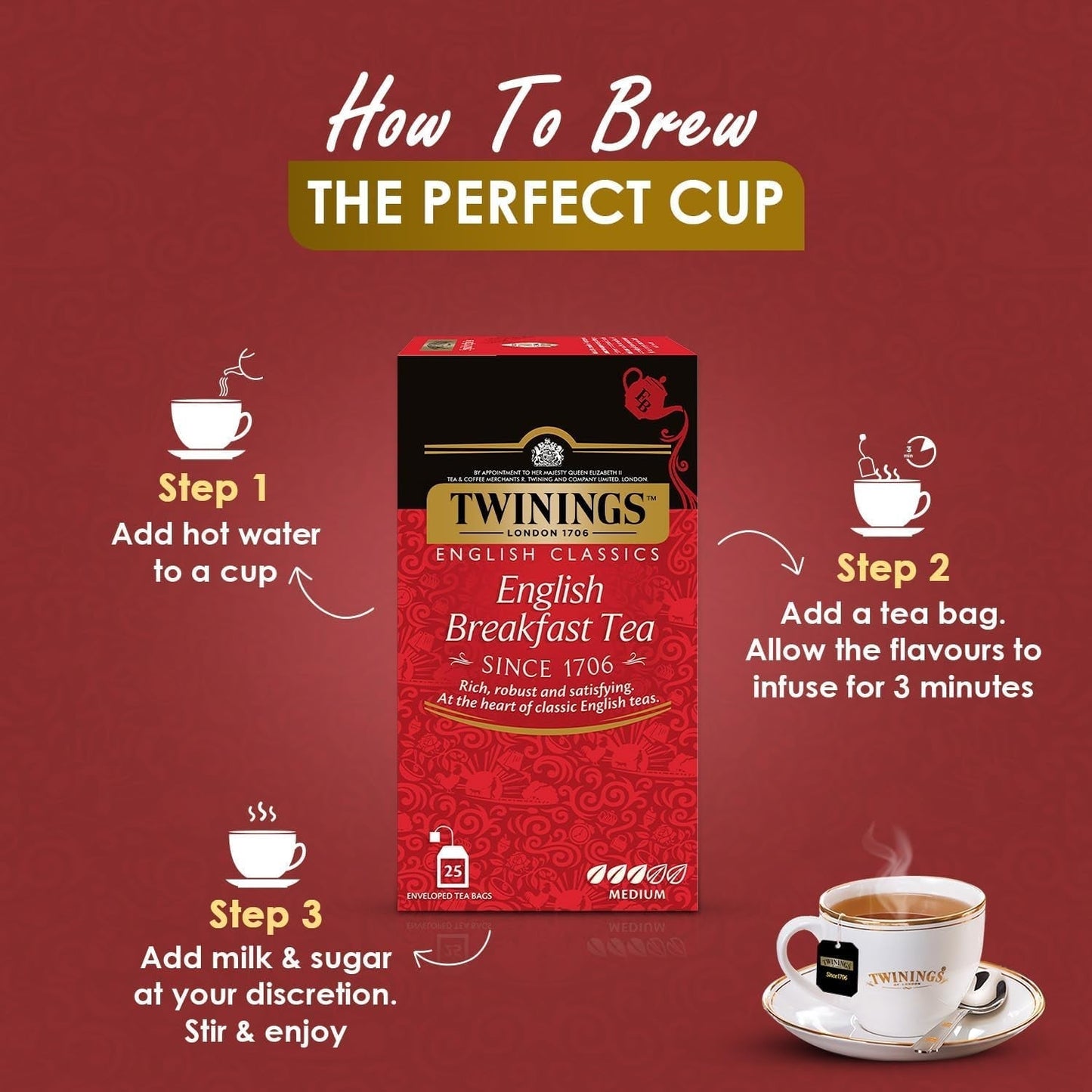 Twinings English Breakfast Black Tea 50g, 25 Teebeutel, voller, runder und kräftiger Schwarztee von den besten Teeplantagen in Sri Lanka und Indien. Schwarzer Tee 1er Pack (1 x 50 g)