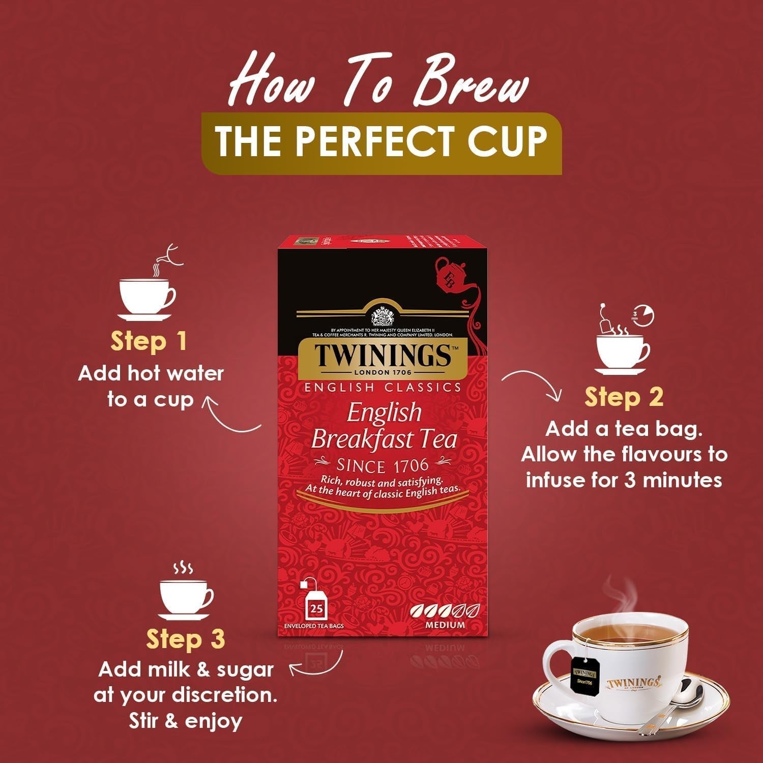 Twinings English Breakfast Black Tea 50g, 25 Teebeutel, voller, runder und kräftiger Schwarztee von den besten Teeplantagen in Sri Lanka und Indien. Schwarzer Tee 1er Pack (1 x 50 g)