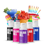 Color Mill Flüssiges Lebensmittelfarben-Set – 5 x 20 ml auf Ölbasis (Schwarz, Pink, Lila, Rot und Blau) – UV-beständig – perfekt zum Backen und als Belag für Kuchen, Muffins und Kuchendekorationen