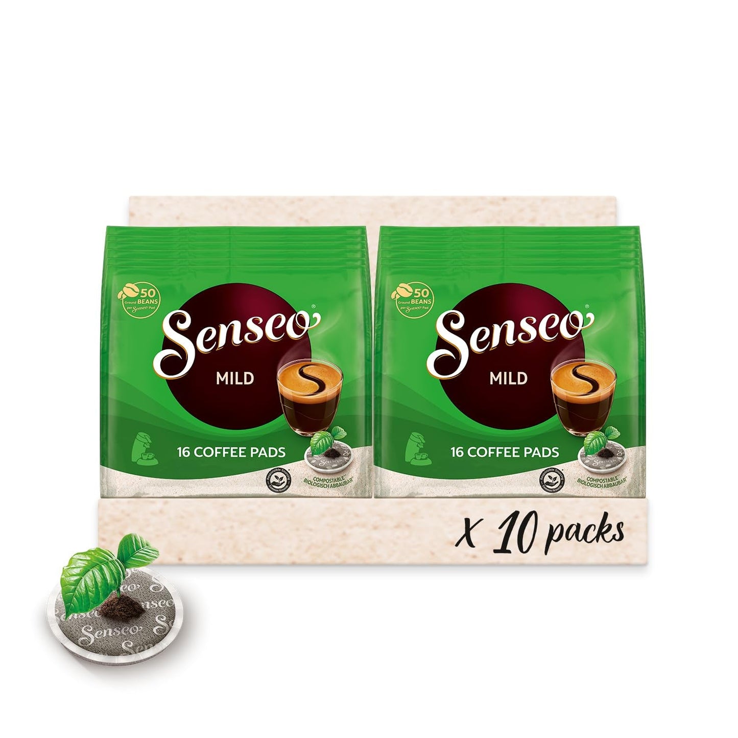 Pads Mild, 10 x 16 Getränke, 160 Kaffeepads, inklusive Pad Dose