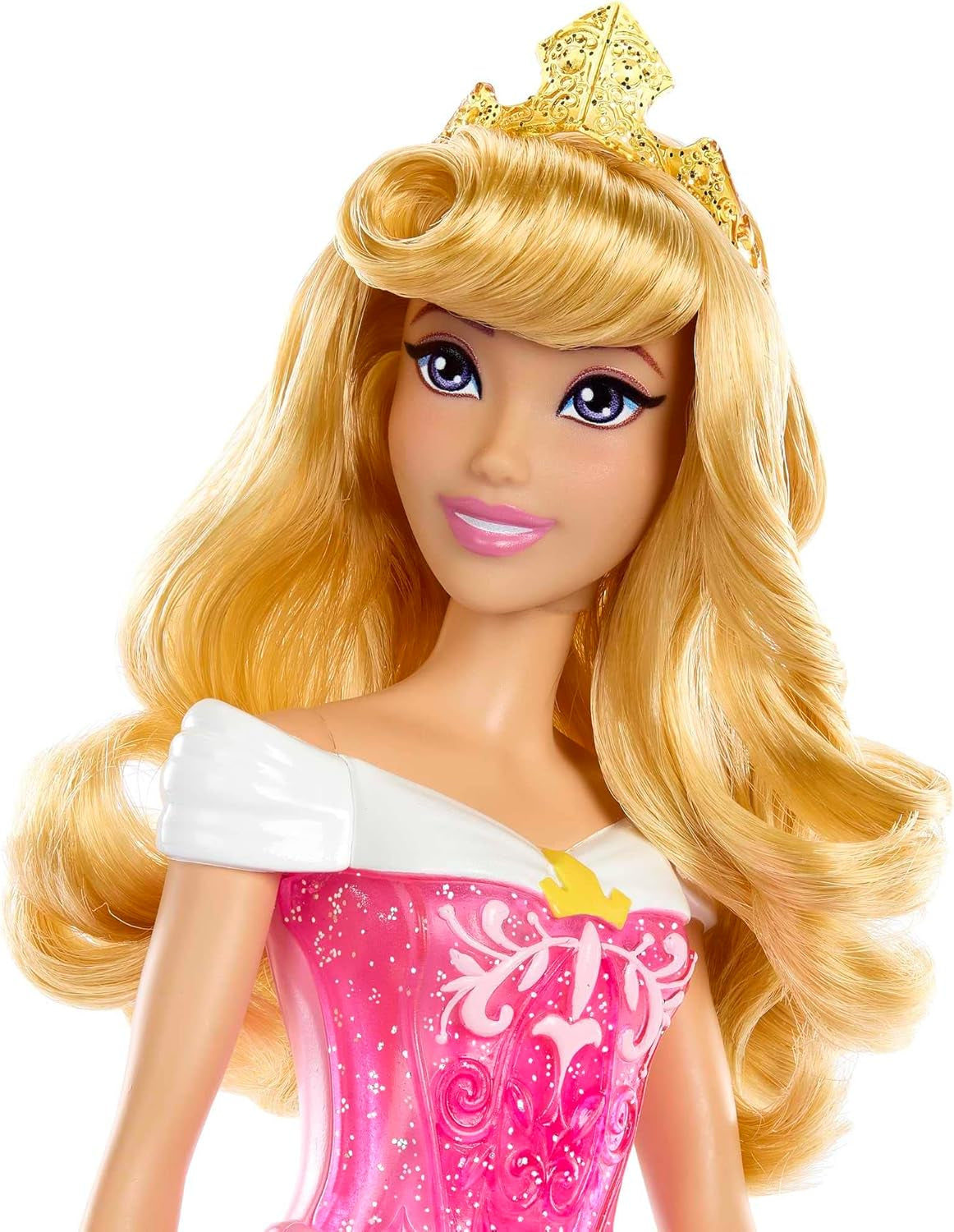 Mattel DISNEY Prinzessin Aurora – Puppe mit typischem Outfit, abnehmbaren Schuhen und Tiara, glitzerndem Oberteil und abnehmbarem gemustertem Rock, langes stylebares Haar, HLW09 Naty Shop Dolls