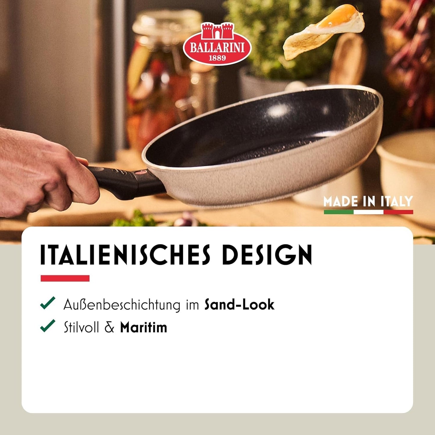 Ledro Bratpfanne, 24 cm, Aluminium, induktionsgeeignet, Antihaft-Keramikbeschichtung, Thermopoint, Made in Italy, beige Töpfe und Pfannen Naty Shop
