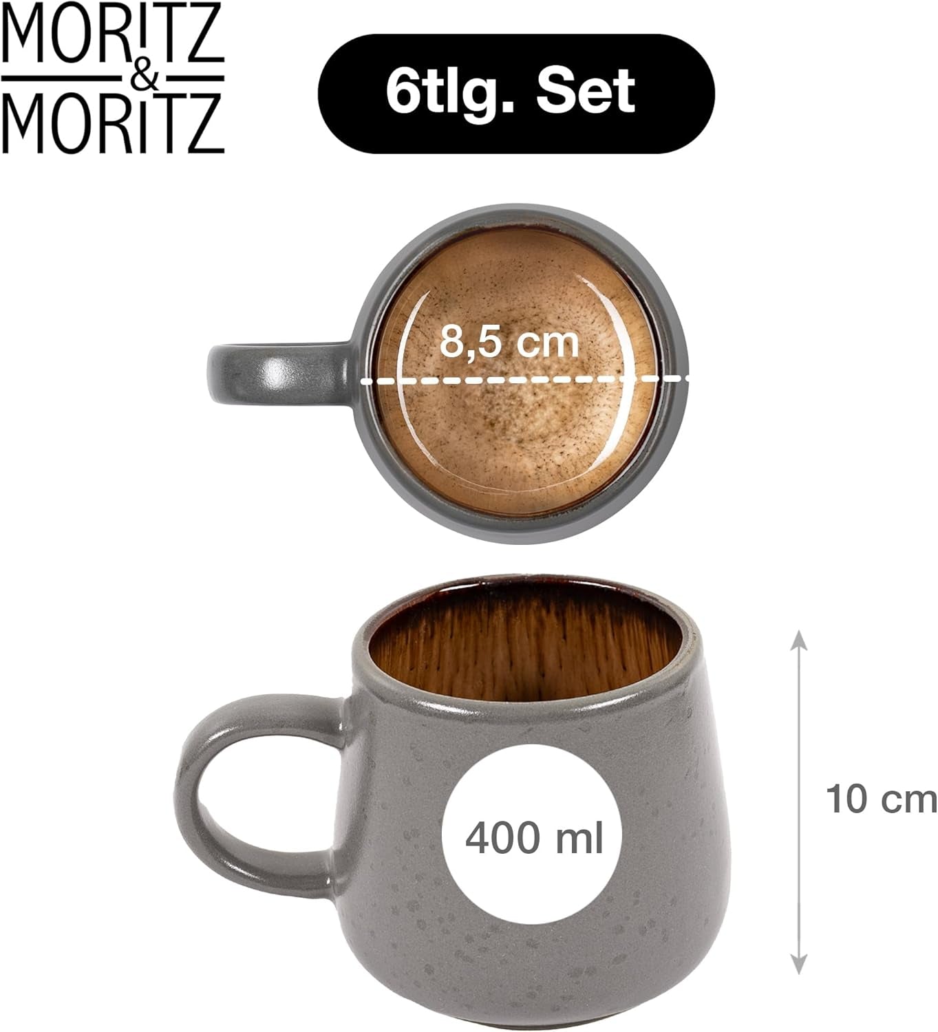 Moritz & Moritz SOLID 24-teiliges Steinzeug-Geschirrset für 6 Personen – Geschirrset für 6 Personen, bestehend aus 6 Speisetellern, 6 kleinen Tellern, 6 Speisetellern und 6 Tassen mit Henkeln