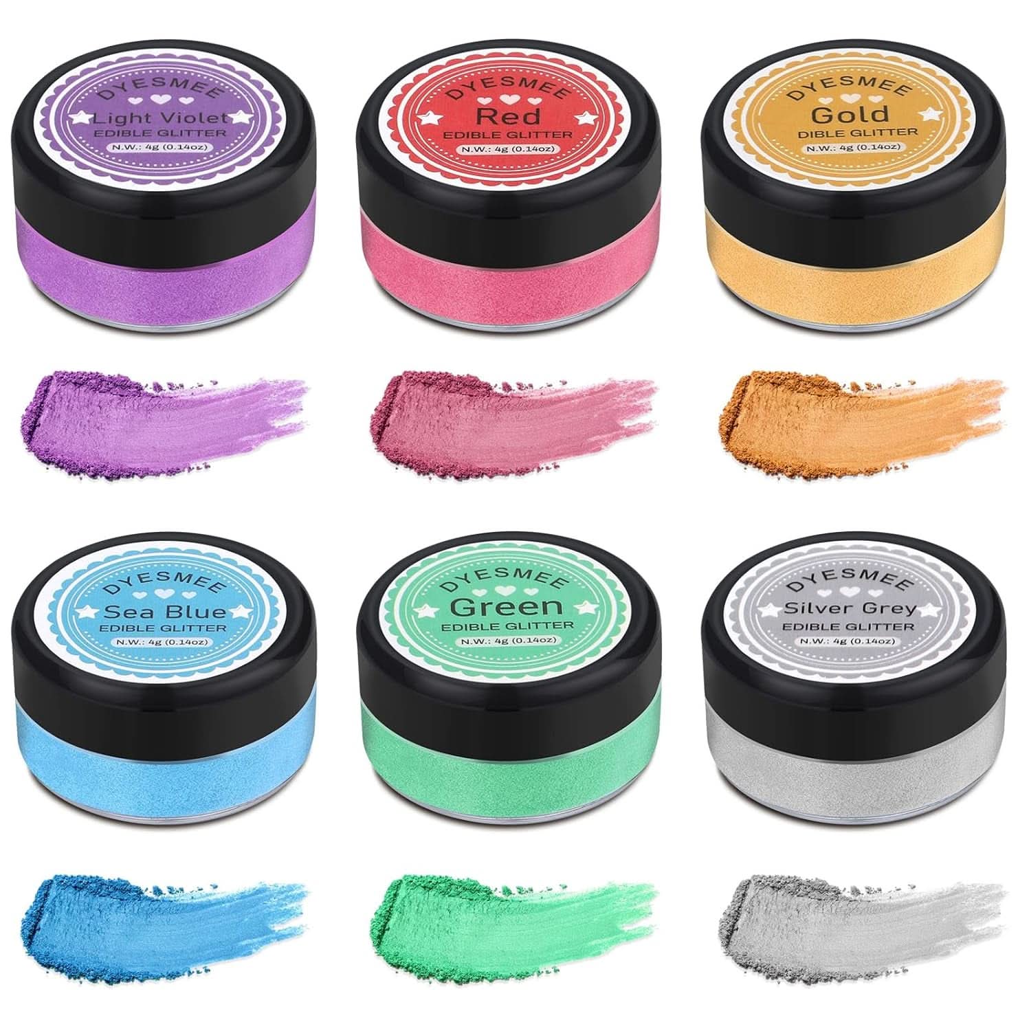 Essbarer Glitzer, Set mit 4 oder 6 Farbtönen, 4 Gramm pro Produkt Glitzer Naty Shop 6 Farben