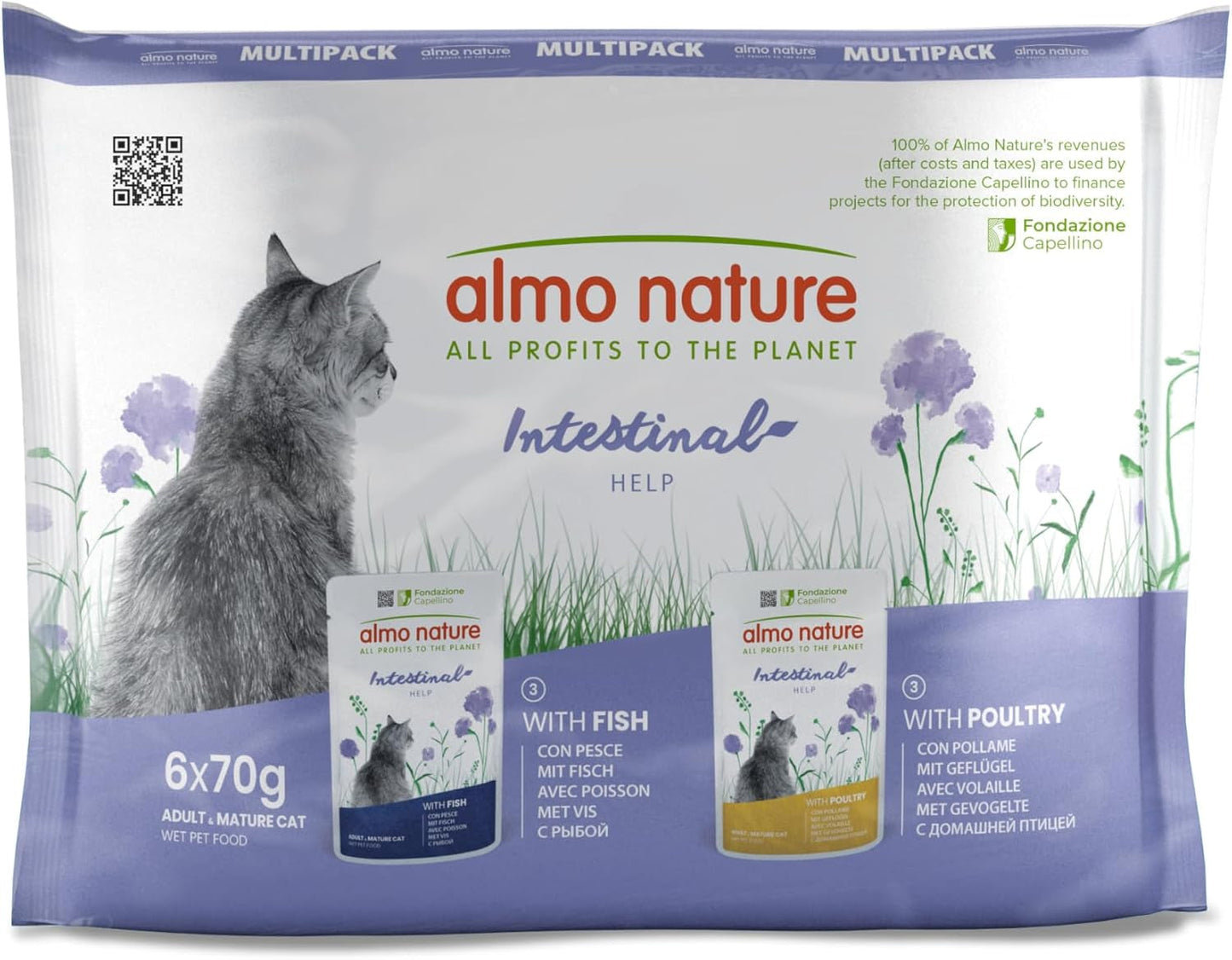 Almo Nature Functional – Darmhilfe – Nassfutter für erwachsene Katzen mit empfindlichem Darm – mit Fisch und Geflügel – unterstützt das Mikrobiom – 70 g (6er-Pack)