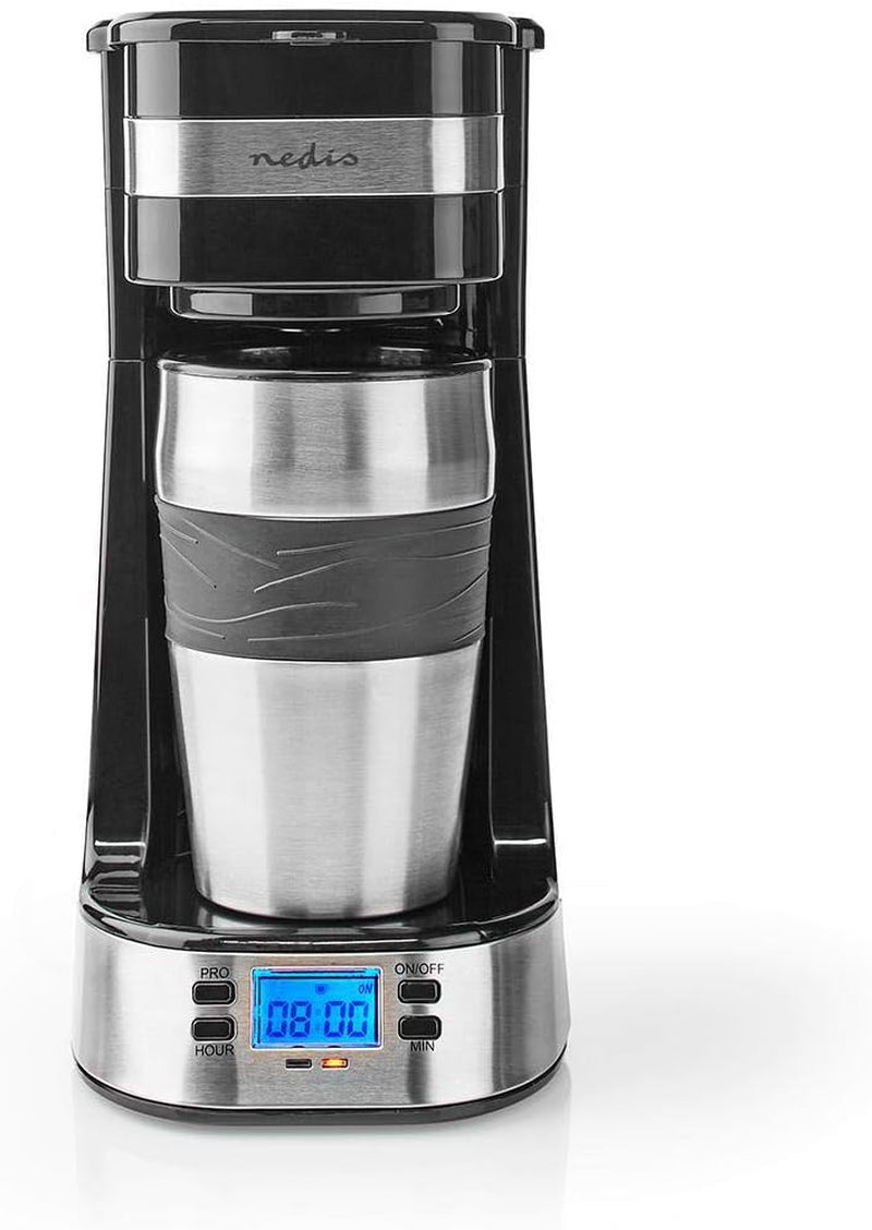 NEDIS Espressor – Filterkaffee – 0,4 l – 1 Tasse – Timer – Schwarz/Silber