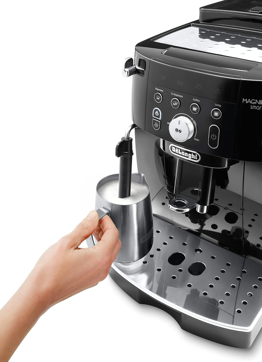 De'Longhi Magnifica S Smart ECAM 230.13.B Vollautomatische Espressomaschine mit Milchaufschäumer für Cappuccino, Espresso, Kaffee und Long Coffee, Direktwahltasten und Drehregler, 2-Tassen-Funktion, schwarz