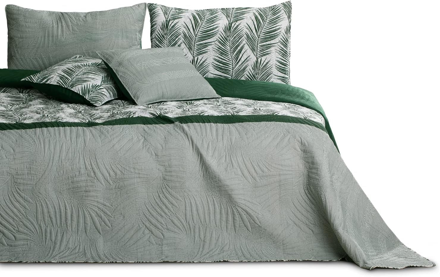 Ameliahome Tagesdecke, Tagesdecke, 170 x 210 cm, doppelseitig, pflegeleicht, Tagesdecke, Pflanzenmuster, Grün, Weiß, Tropical Bonaire, Betten und Decken. Besuchen Sie den AmeliaHome-Store Tropical Bonaire Green White, 170 x 210
