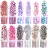 HOWAF 12 Boxen Nagelglitzer, Gesicht, Körper, Pinsel, Glitzer, Make-up, Nagelglitzer, Augen, Lippen, Haare, Körper, Dekoration, Halloween, Weihnachten, Festival, Maskerade, Make-up-Zubehör