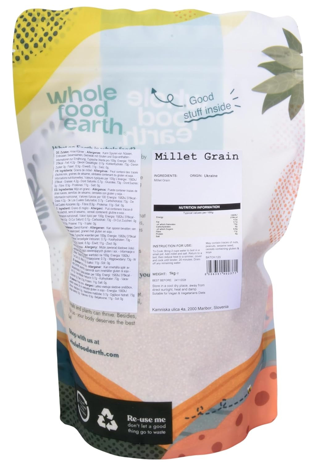 Erdvollkornhirse – gentechnikfrei – natürlich – vegan – milchfrei – ohne Zuckerzusatz – 1 kg