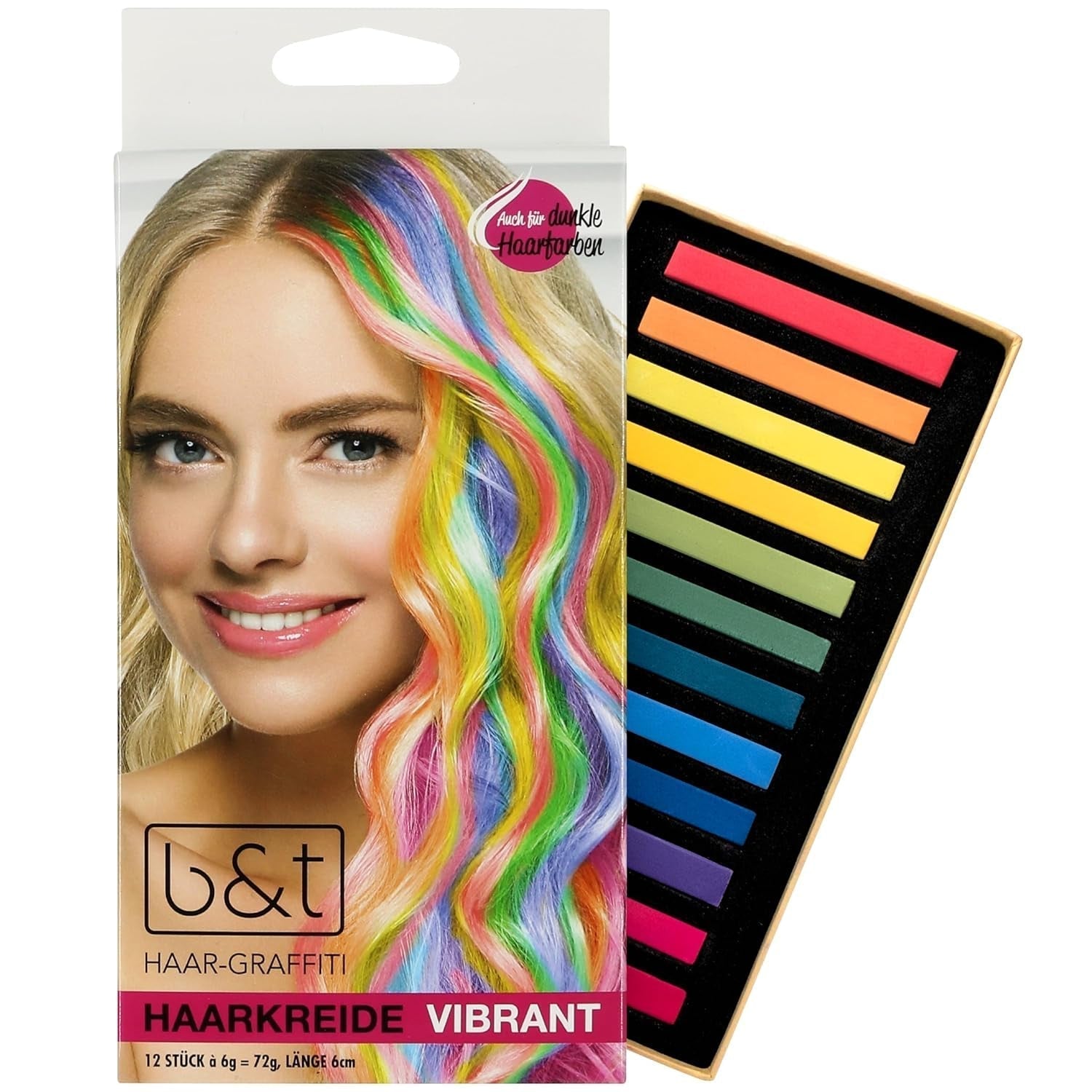 Lebendiges 12-Farben-Haarfärbestift-Set (Wagen) – einfach zu verwenden – auswaschbar – temporäre Haarfärbung – auch für dunkle Haarfarben – als Geschenk Halloween Karneval Geburtstag Weihnachten Haarfärbemittel Naty Shop Standardtitel
