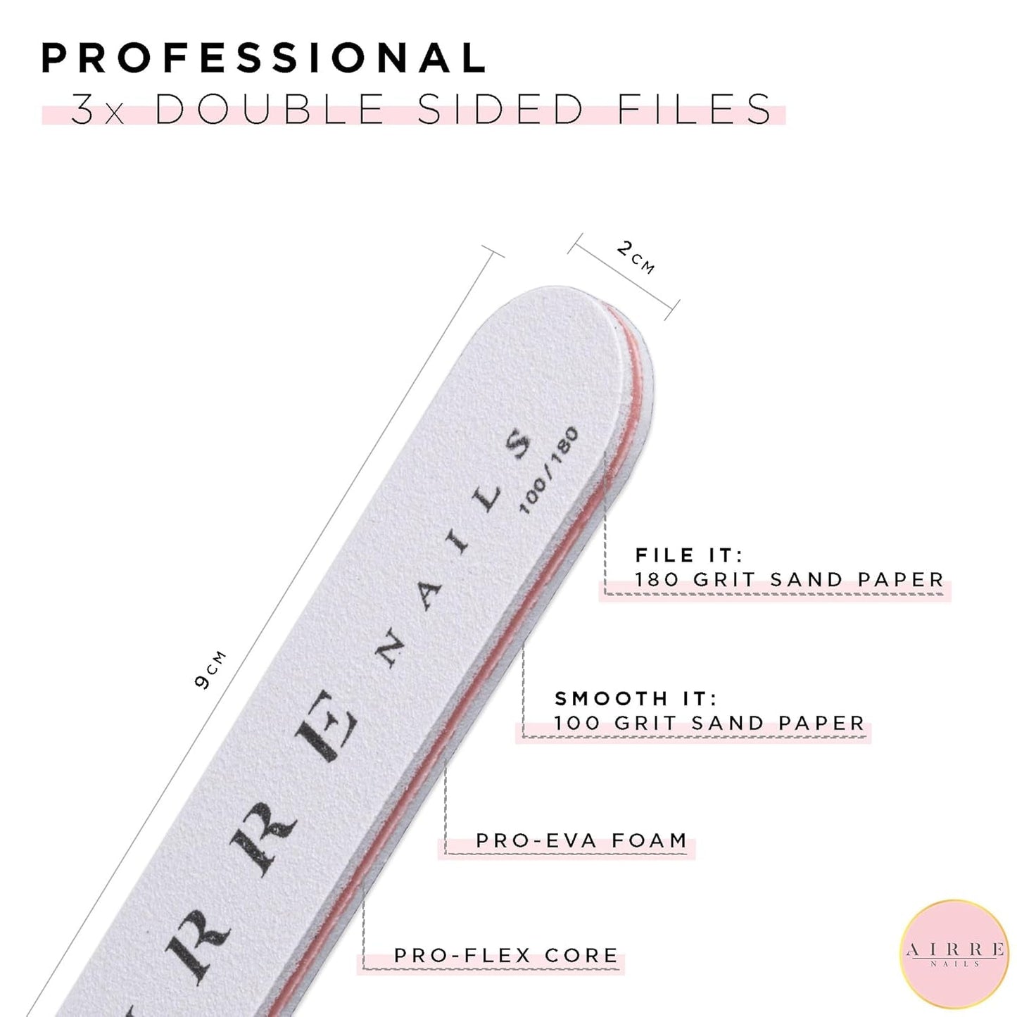 AIRRE 500 professionelle Gel-Nägel und 3 Feilen pro Box – (10 Größen) Französische Halbmond-Kunstnägel, Salon- und Heimgebrauch, Schneiden, Feilen und Formen, UV-/LED-Gel, Nagellack und Nagelkunst (natürlich)