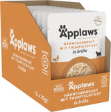 Applaws 100 % natürliches Nassfutter für Katzen, Hühnerbrust mit Tunfischfilet in Brühe – Packung mit 12 x 70 g Beuteln