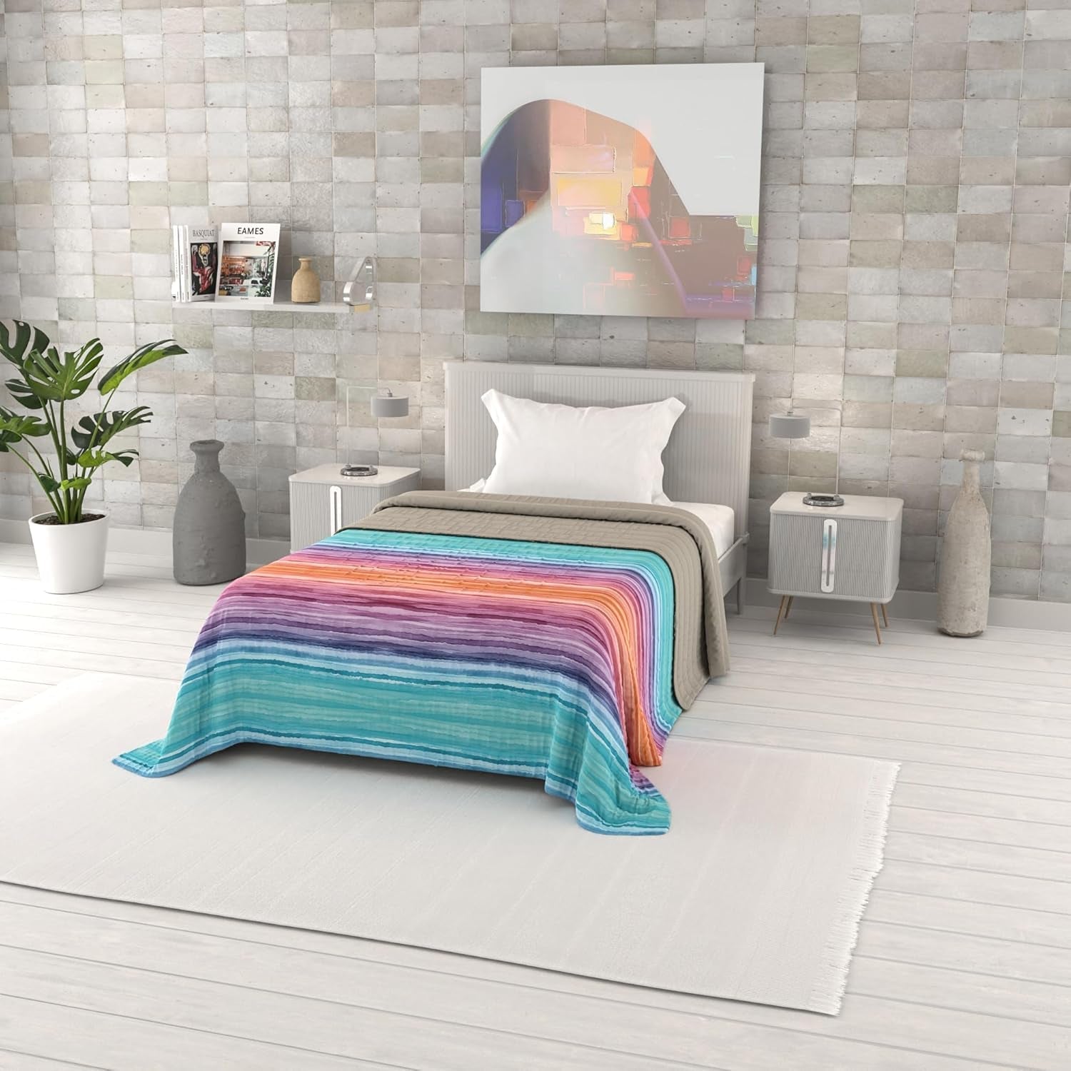 Fantasiebedruckte Sommerdecke, Polyesterfüllung, Blütenblätter, 260 x 270 cm. Steppdecken und Steppdecken Naty Shop Rainbow 170 x 270 cm
