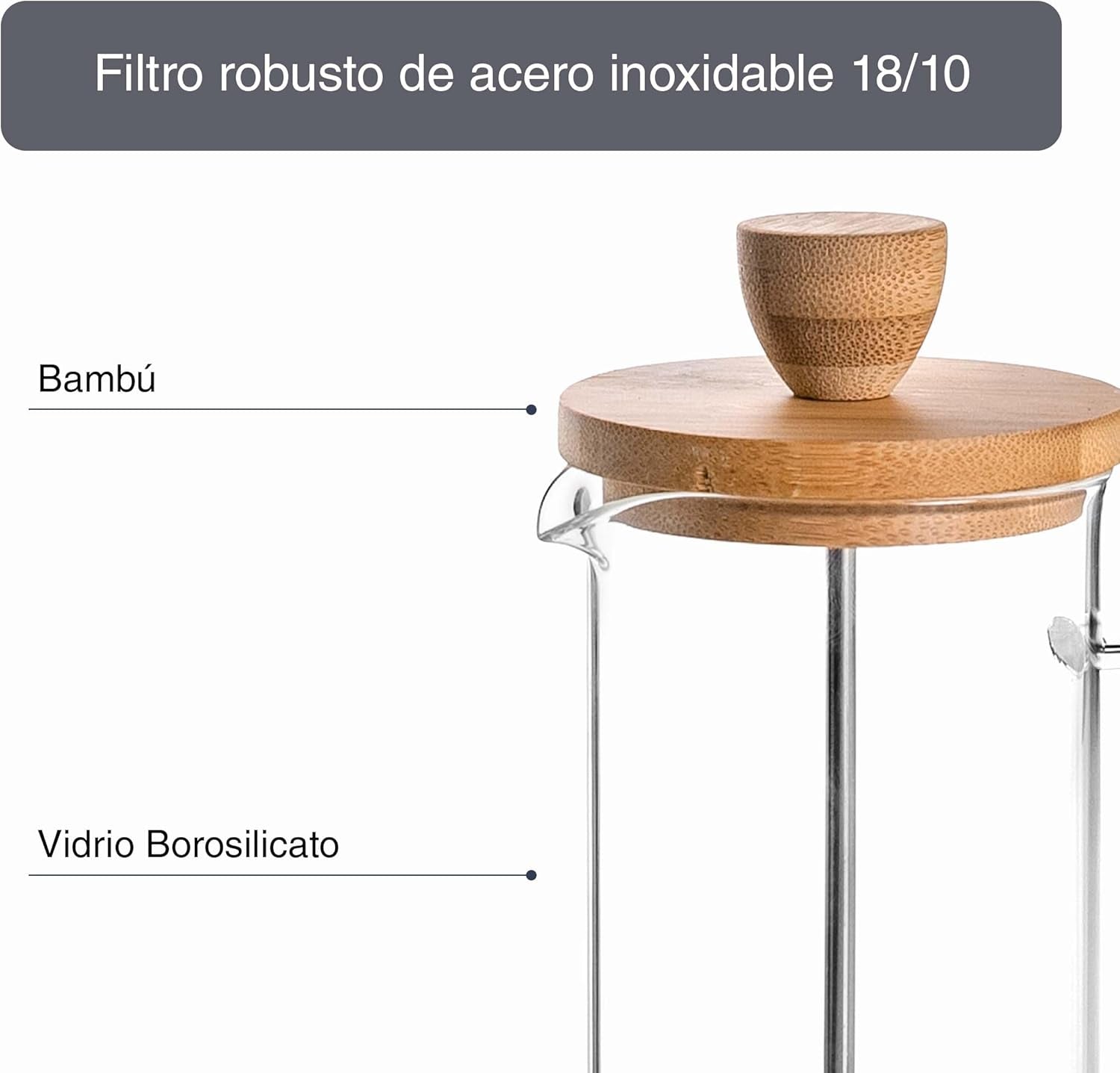 Französische Kaffeemaschine, Kaffeepresse, Kolbenkaffeemaschine, französische Filterkaffeekanne, 3 Tassen, 0,35 l, Stahl und Holz