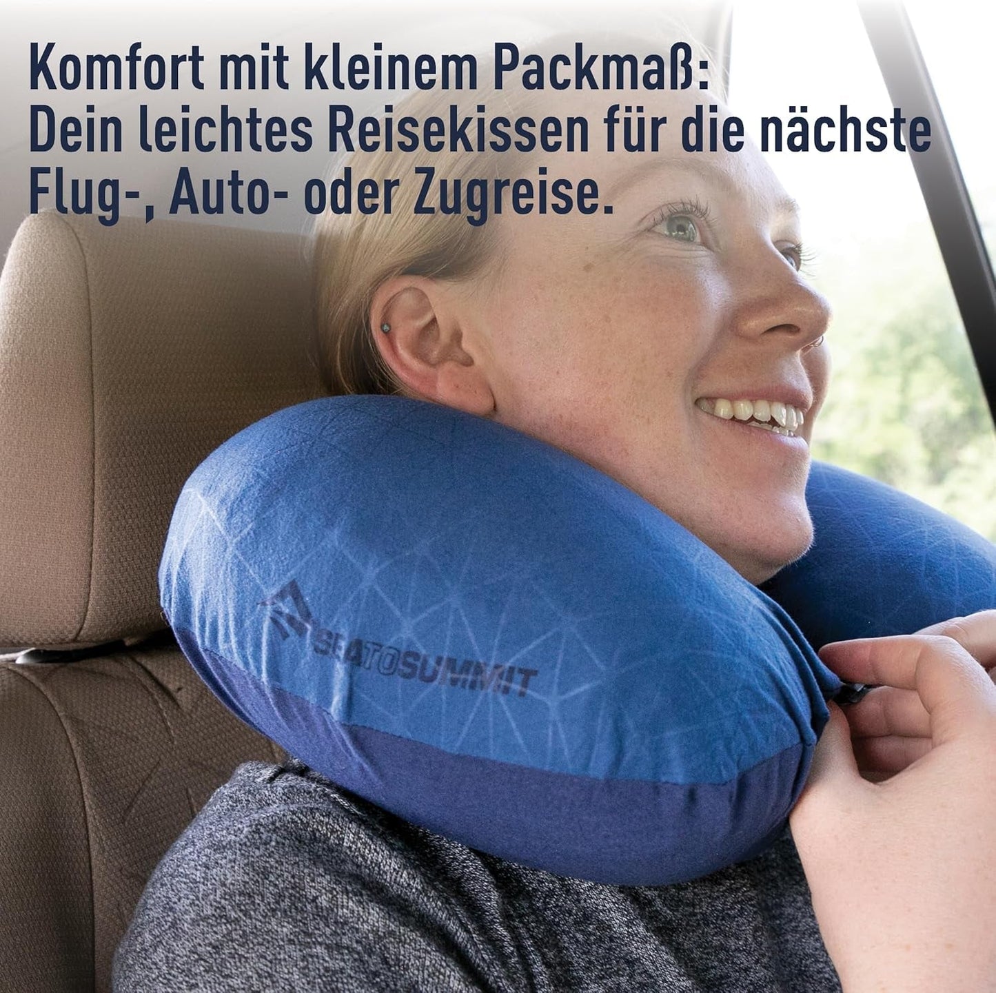 Sea to Summit – Eros Premium Lordosenstützkissen – Aufblasbares Stützkissen – Rückenentlastung – 50D Polyester-Material – Kompakte Reisetasche – Service, Reisen & Autofahrten – Marineblau – 93 g