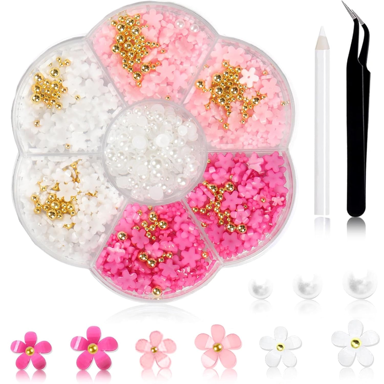 1 Karton Nail Art Charms, 3D Flowers Nagelkunst Charms, Acryl Blumen Nagel Strass Mit Ornamenten, Nagel Edelsteine, Nagel Zubehör Für Mädchen, Nagelkunst Dekoration, DIY Handwerk Nagel Design
