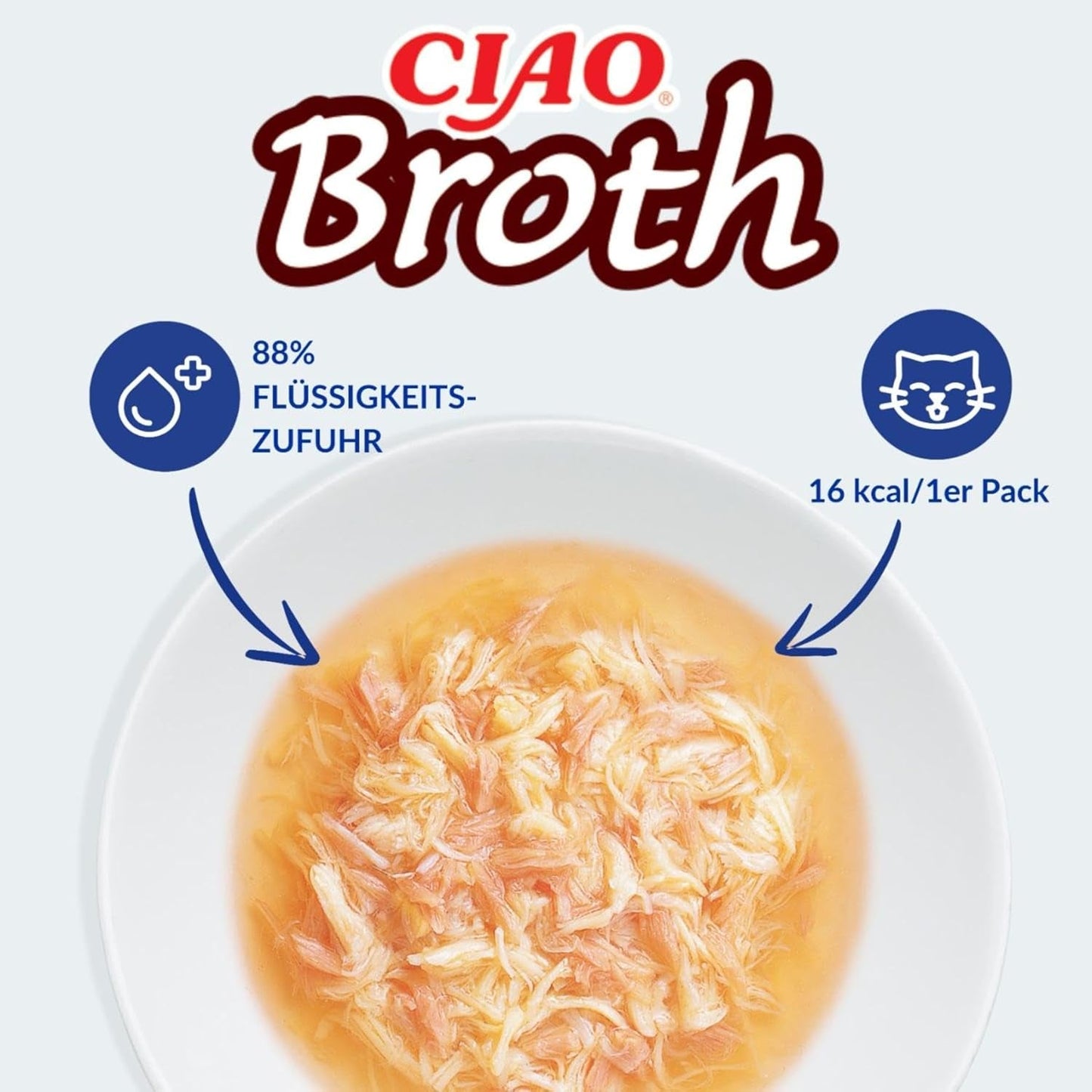 INABA Ciao Broth Nassfutter für Katzen 88 % Feuchtigkeit und Vitamin E, Premium-Suppe für Katzen mit Huhn 40 g (12er Pack), 100 % natürliches Fleisch, getreidefrei, zuckerfrei
