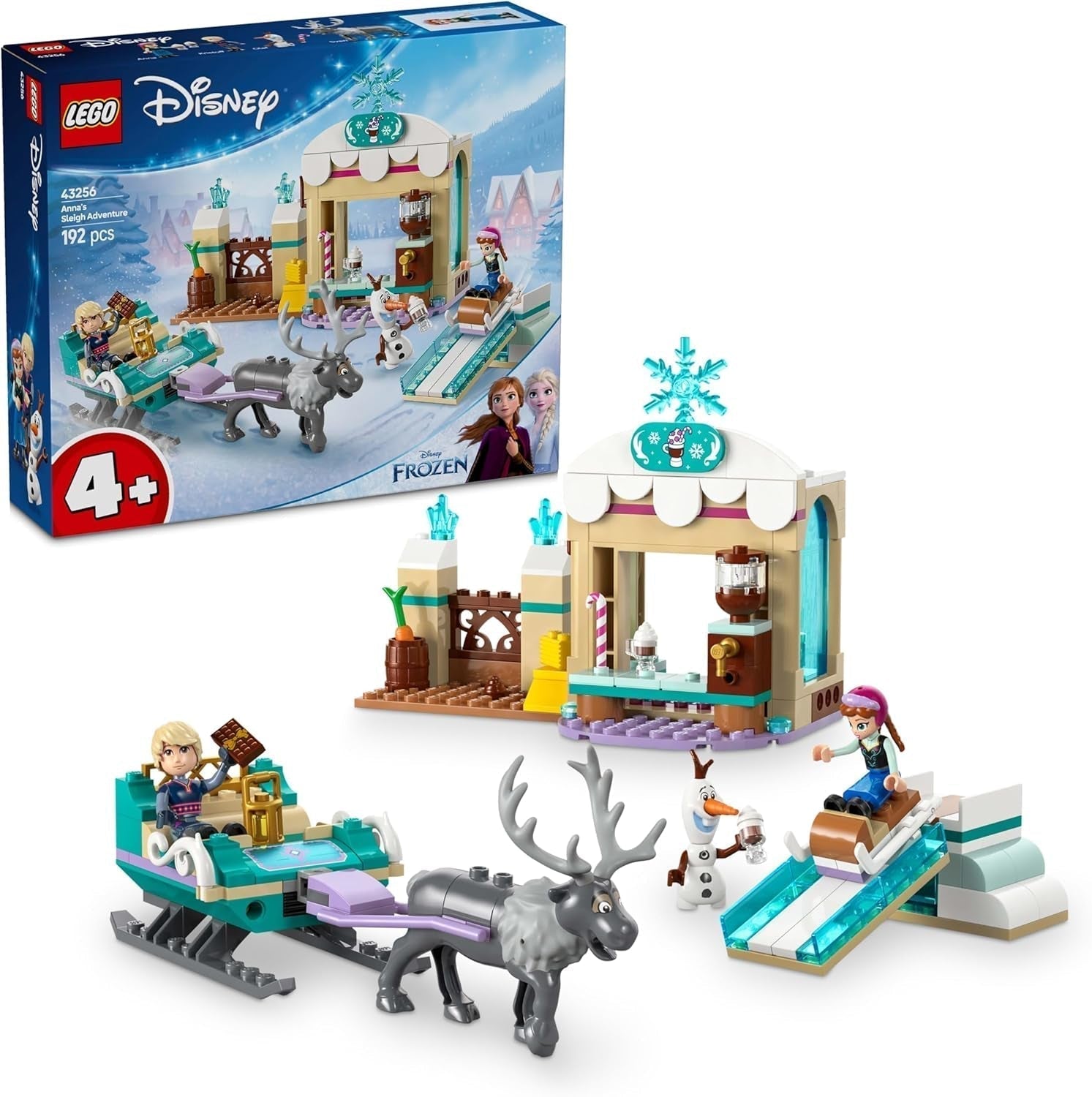 LEGO Ç€ Disney Frozen Annas Schlittenabenteuer, Bauspielzeug und Fantasy-Spielset, Schokoladenständer mit Anna-, Kristoff-, Olaf- und Sven-Minipuppen, Prinzessinnenspielzeug für Mädchen ab 4 Jahren 43256 Bausets Besuche den LEGO-Store Standardtitel