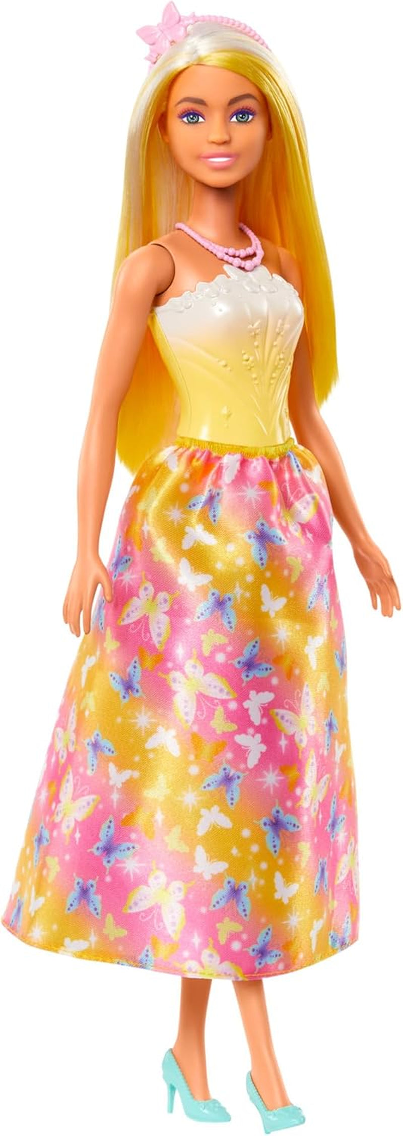 Barbie Royal-Puppe mit ausgefallenem Haar mit bunten Strähnen, bunten Accessoires, gelbem Oberteil mit Farbverlauf und Schmetterlingsrock, HRR09 Naty Shop Dolls Standardtitel