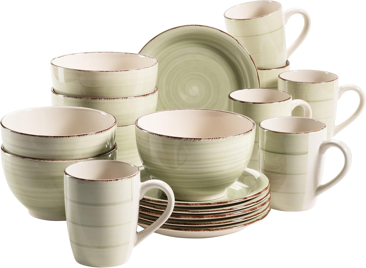 MÄSER 931490 Bel Tempo II Frühstücksset für 6 Personen im Vintage-Look, handbemalte Keramik, 18-teiliges Tafelservice, grün, Steingut