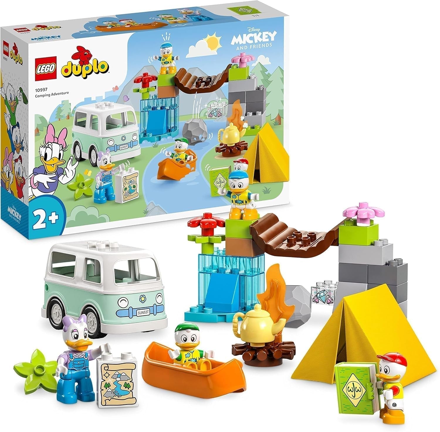LEGO 10997 DUPLO Disney Mickey and Friends Camping-Abenteuerset mit Wohnmobil, Kanu und Daisy Duck-Figur, Bauspielzeug-Geschenk für Kleinkinder ab 2 Jahren, Bausets für Mädchen und Jungen. Besuchen Sie den LEGO-Store