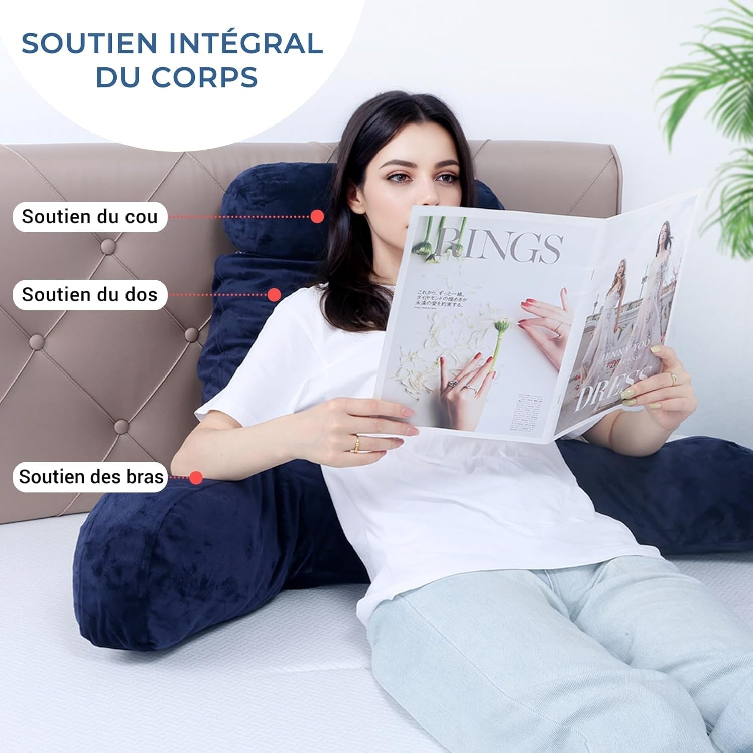 INFANZIA Lesekissen mit Armlehnen, Memory-Schaum, ergonomische Unterstützung für Sofa und Bett, Marineblau