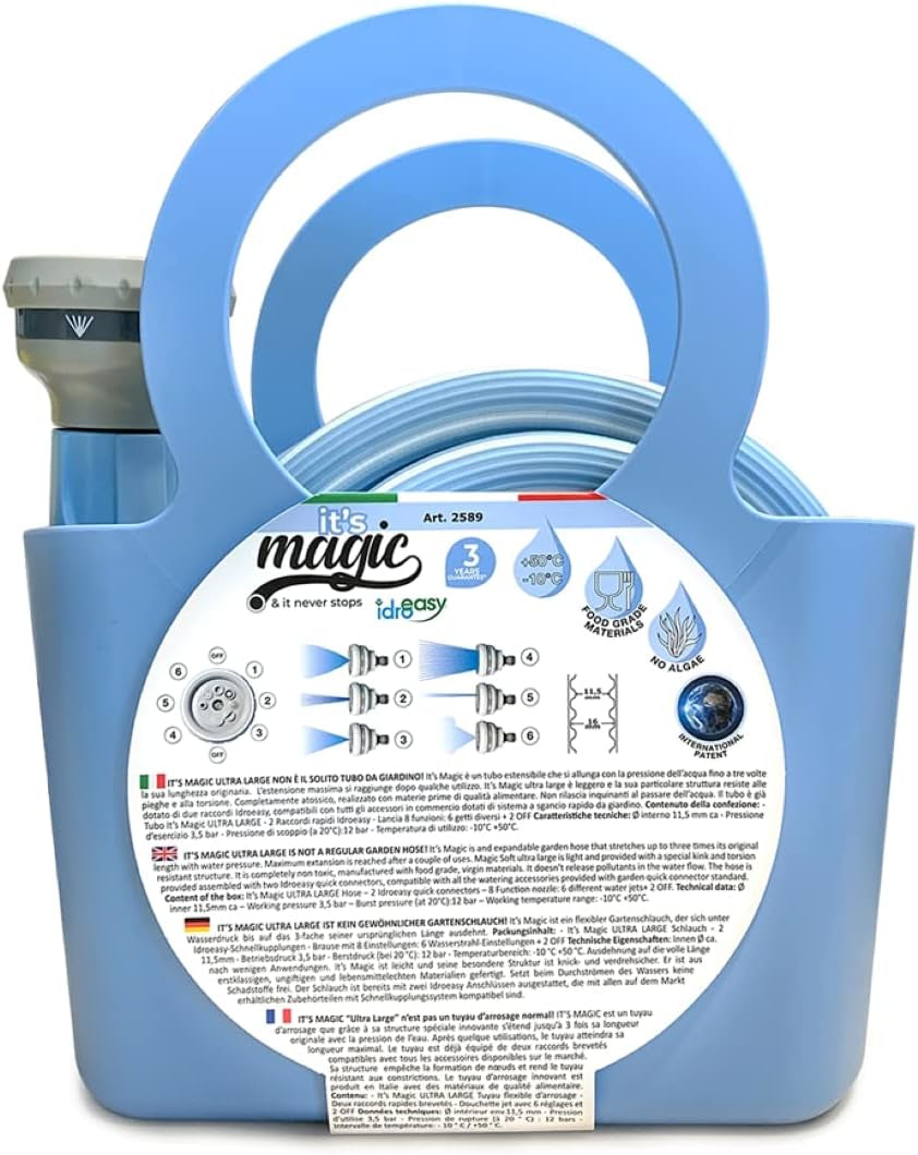 Magic Blue 10 Meter knoten- und verdrehsicherer ausziehbarer Gartenschlauch mit Tasche und Sprühdüse