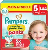 Pampers Premium Protection Pants Größe 7, 123 Windeln, 15 kg+, mit 360°-Anpassung und weichen Anti-Leck-Bündchen für optimalen Komfort und Schutz