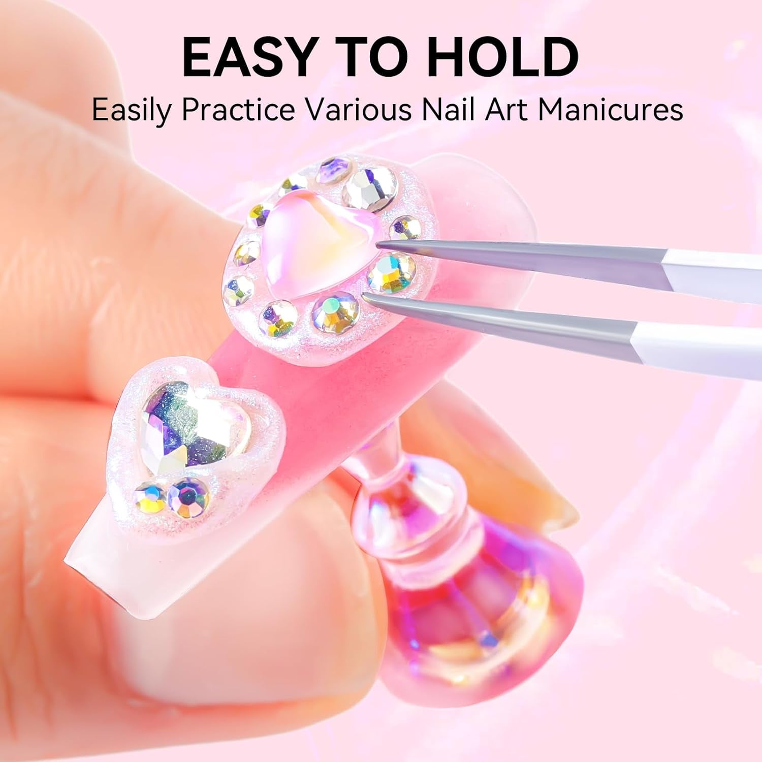 Makartt Acryl-Nagelhalter, magnetischer Nagelhalter, Nagelhalter, transparenter rosa Nagelhalter mit 48 Stück Klebemasse