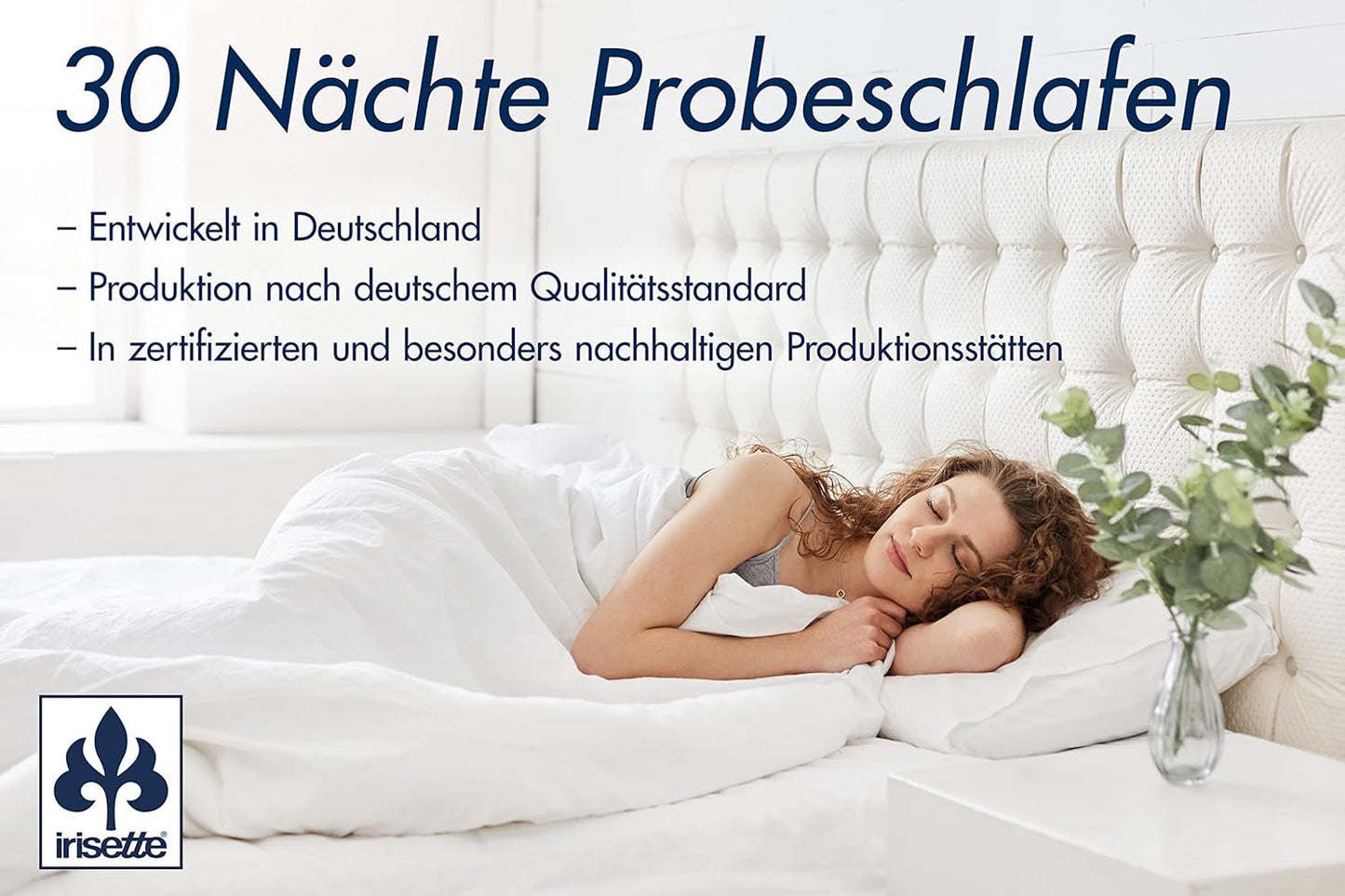 Irisette Nora Daunendecke Leichte Sommerdecke mit 100 % Baumwollbezug, 100 % Daunenfüllung der Klasse I, 135 x 200 cm, Öko-Tex-zertifiziert, hergestellt nach dem deutschen Qualitätsstandard Steppdecken und Bettdecken Naty Shop