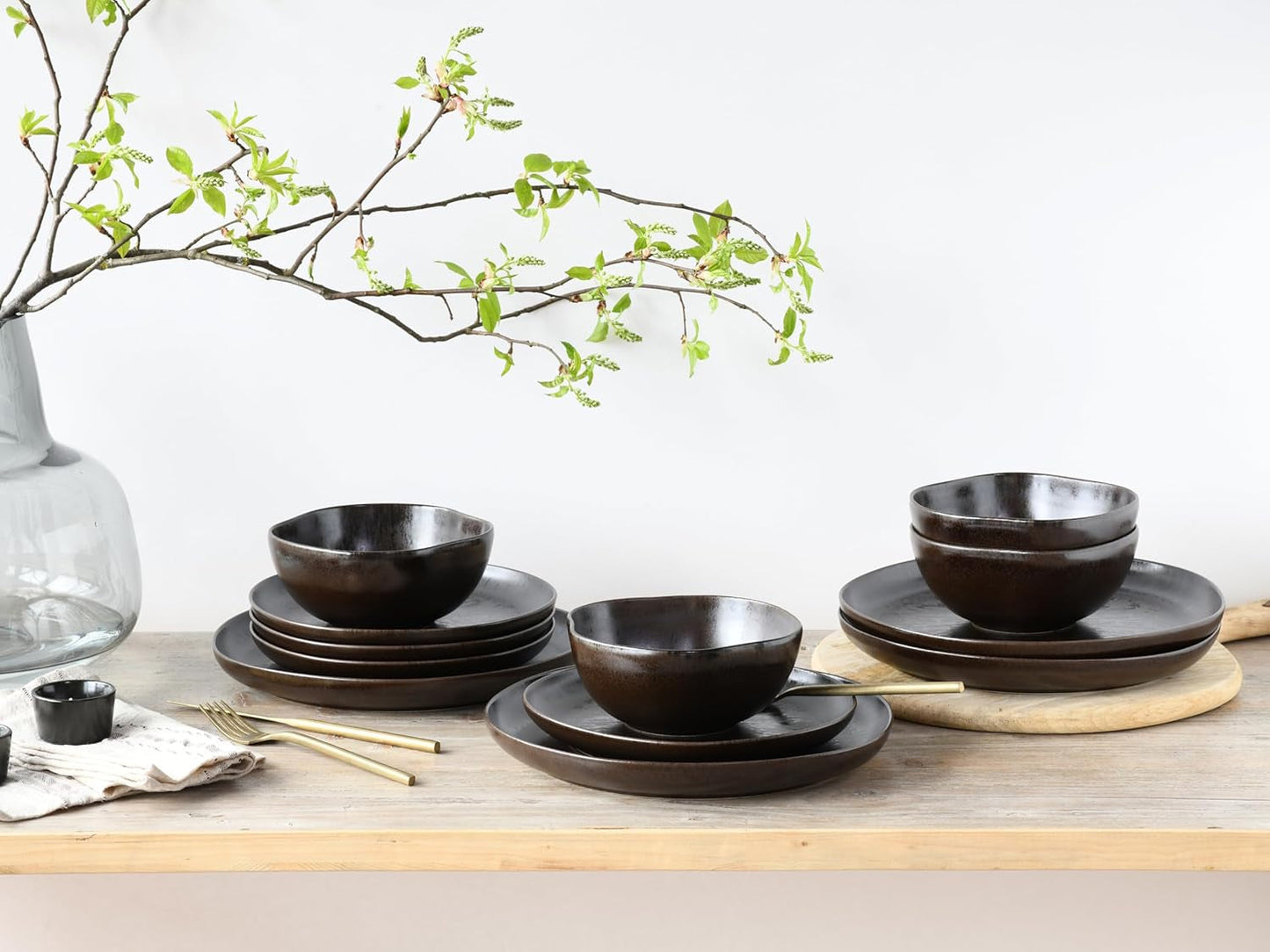 CreaTable, 21249, Natura Organic RUSTY Serie, 12-teiliges Geschirrset für 4 Personen, Tellerset aus Porzellan, spülmaschinen- und mikrowellengeeignet, hergestellt in Europa