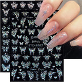 6 Blatt Schmetterling Nagelsticker Selbstklebend Laser Silber Schmetterlings Nagelaufkleber 3D Aurora Silber Schwarz Schmetterlinge Nagel Aufkleber Frühling Nageldesign Nail Sticker Nail Art Zubehör